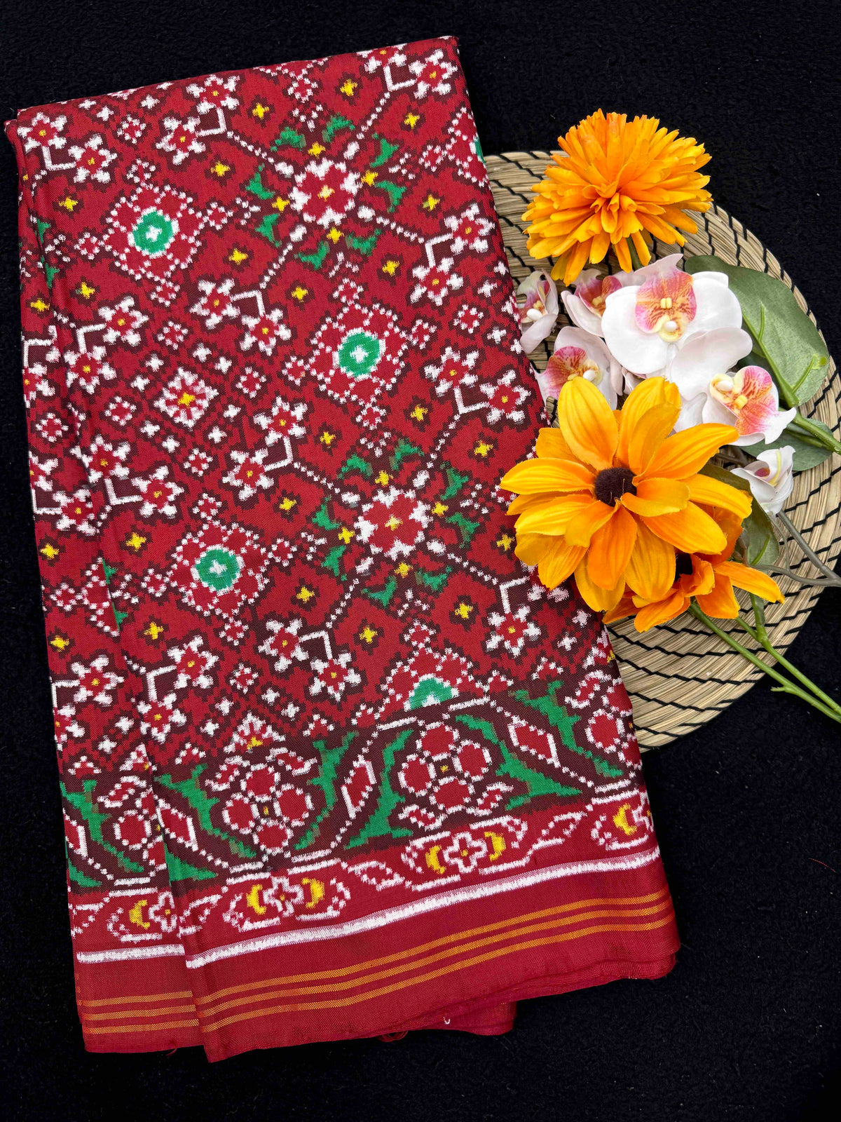 Red Navratan Double Ikat Patan Patola Saree