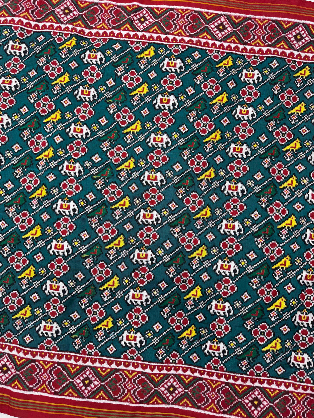 Red & Turquoise Narikunj Leheriya Double Ikat Patan Patola Saree