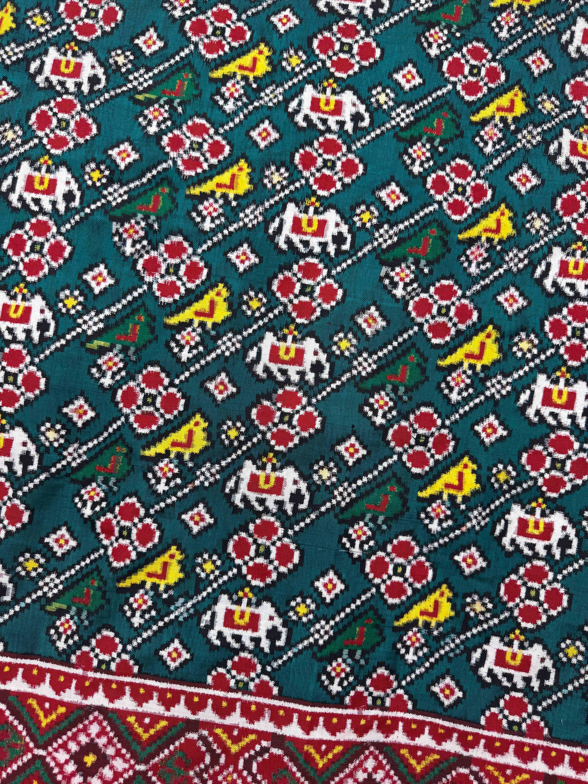 Red & Turquoise Narikunj Leheriya Double Ikat Patan Patola Saree