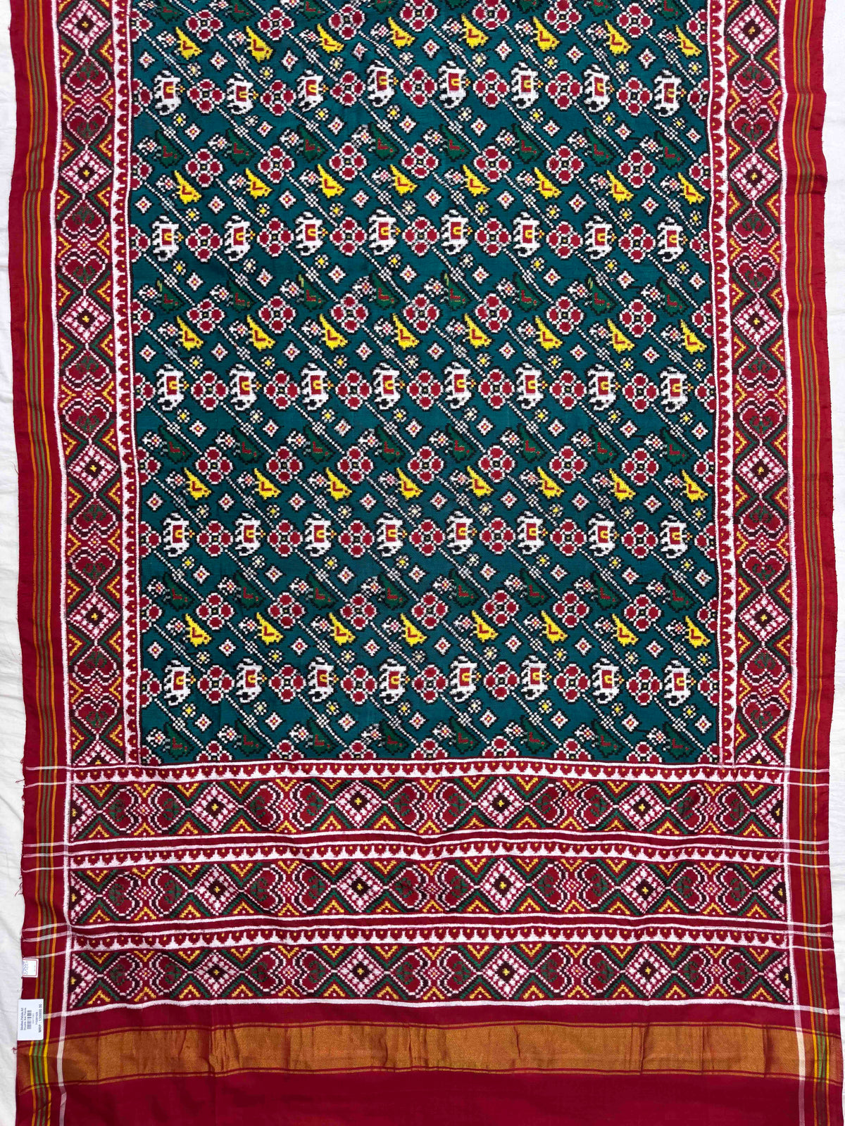 Red & Turquoise Narikunj Leheriya Double Ikat Patan Patola Saree
