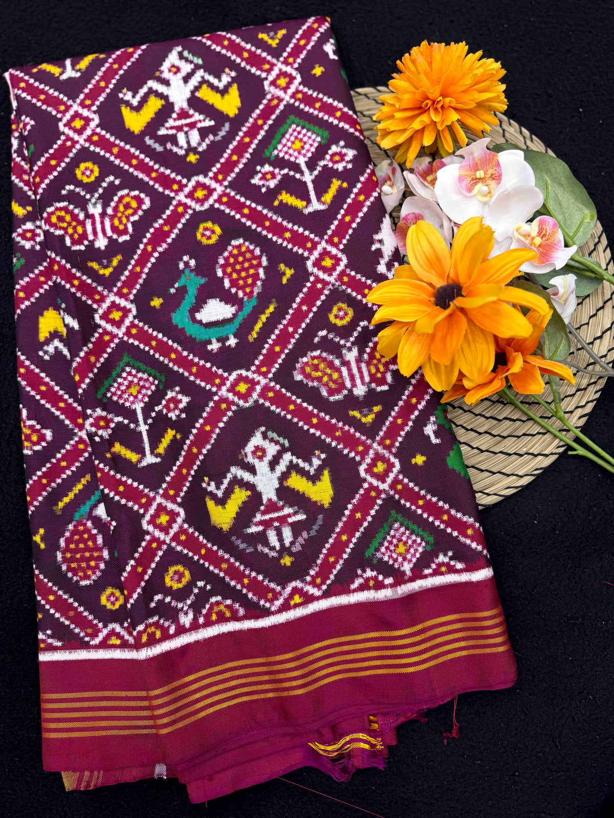 Dark Purple Narikunj Double Ikat Patan Patola Saree