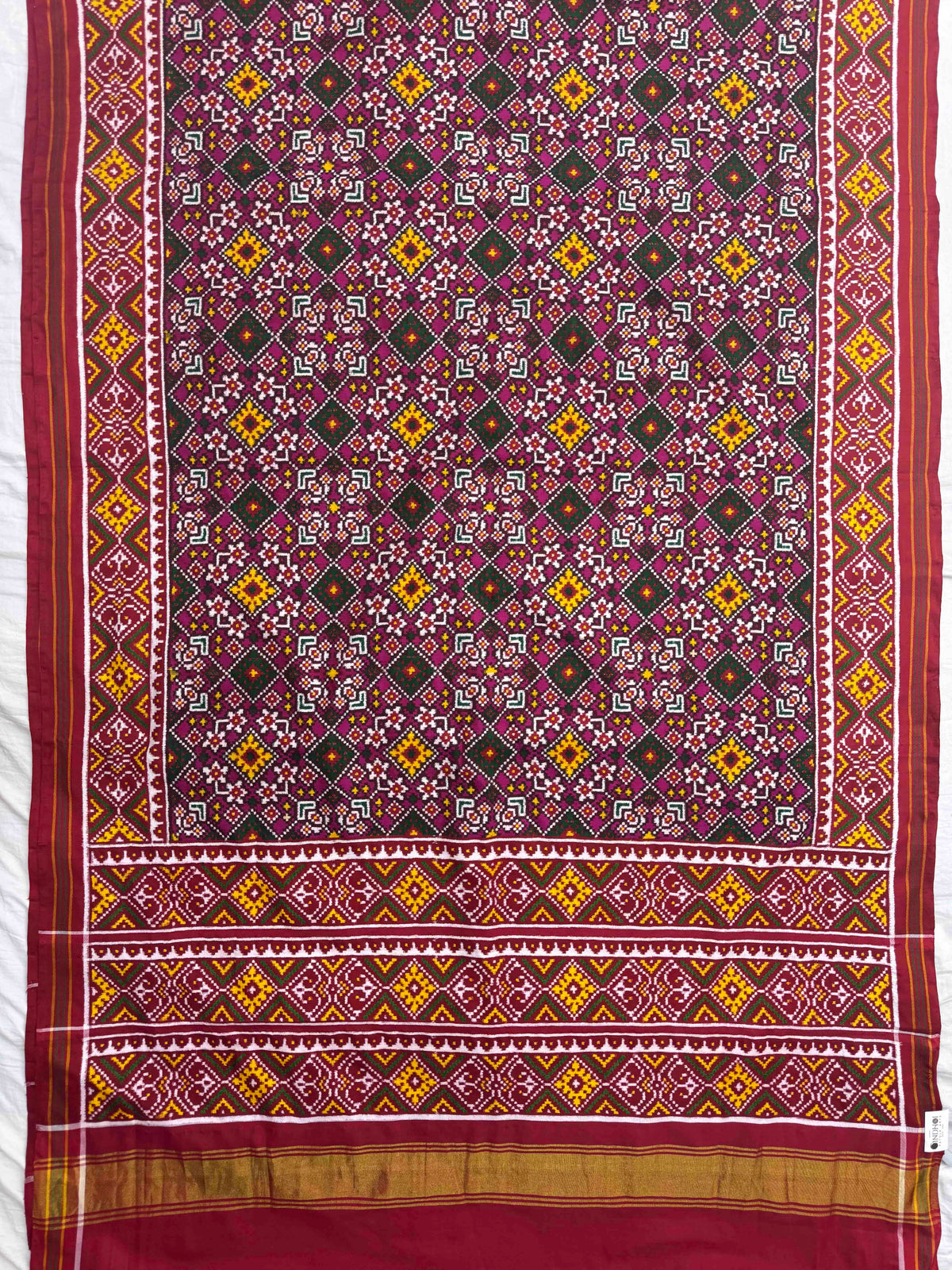 Red & Pink Fancy Navratan Double Ikat Patan Patola Saree