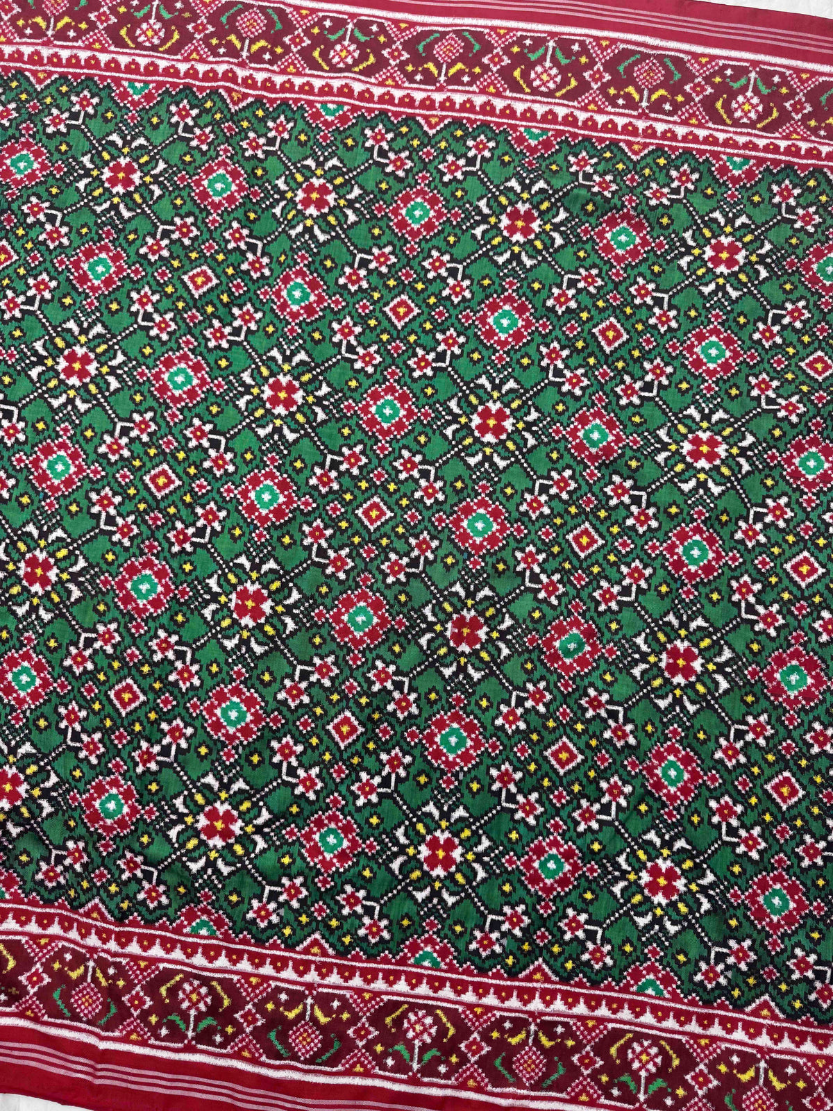 Red & Green Navratan Double Ikat Patan Patola Saree