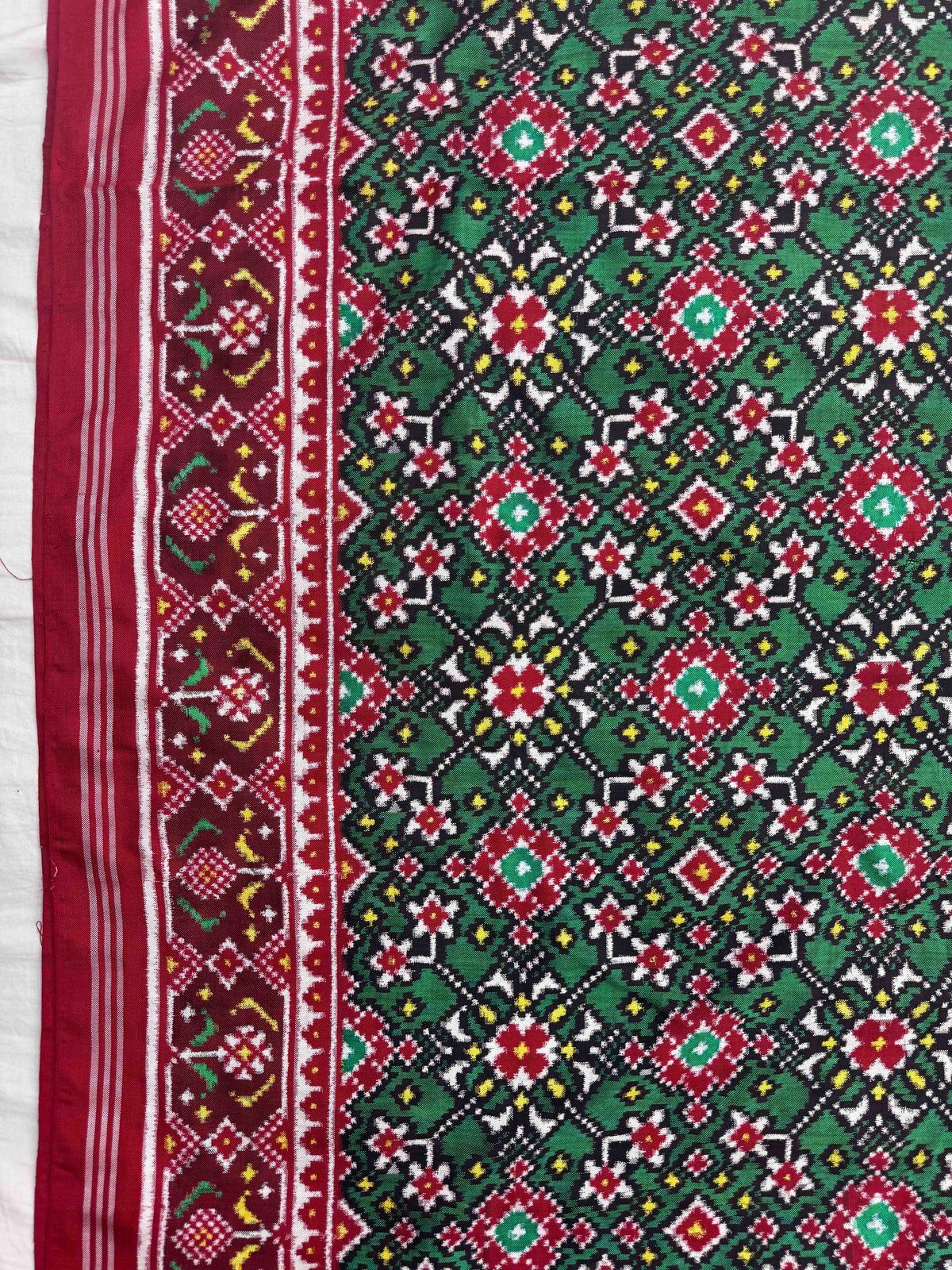 Red & Green Navratan Double Ikat Patan Patola Saree