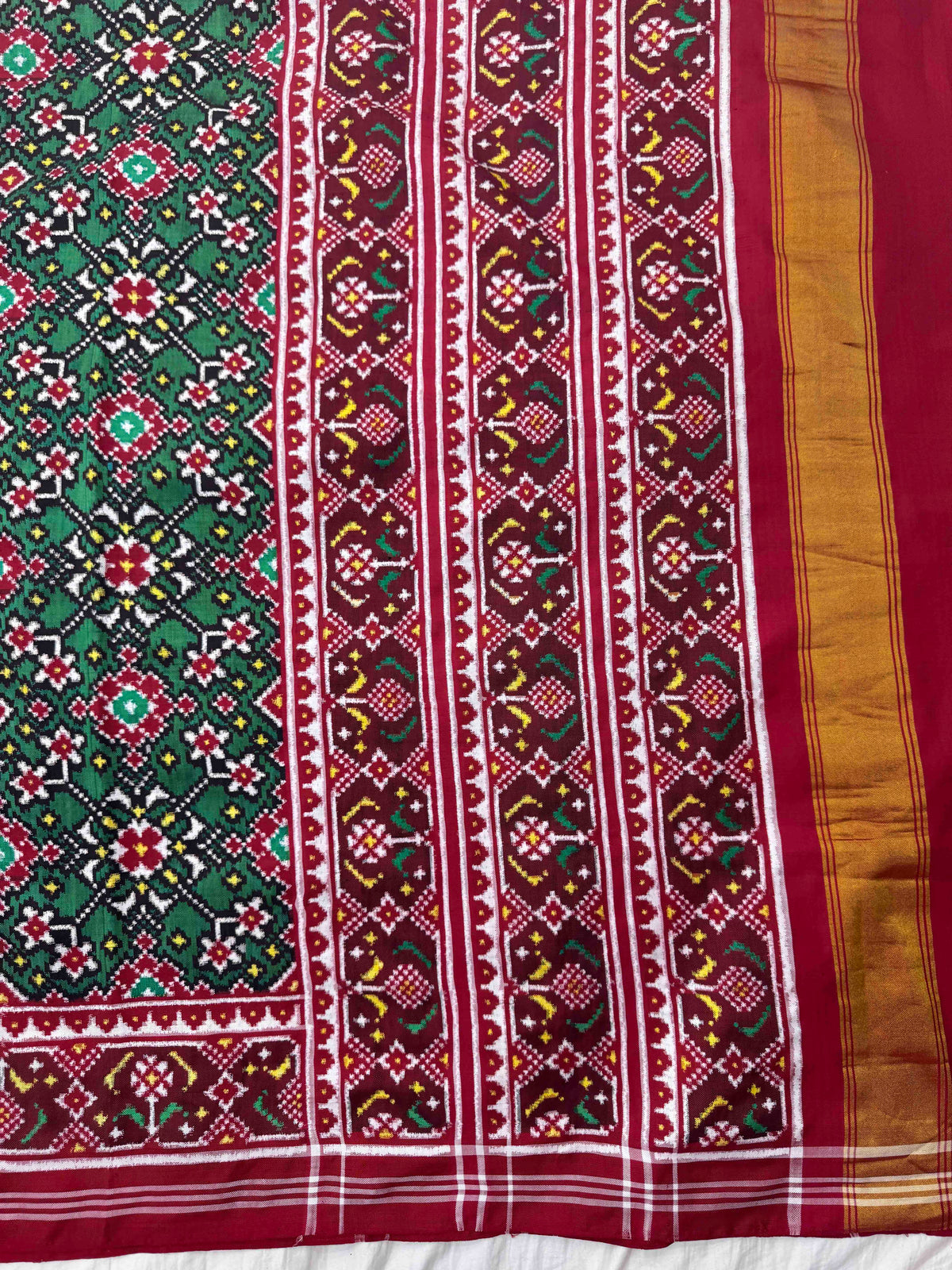 Red & Green Navratan Double Ikat Patan Patola Saree