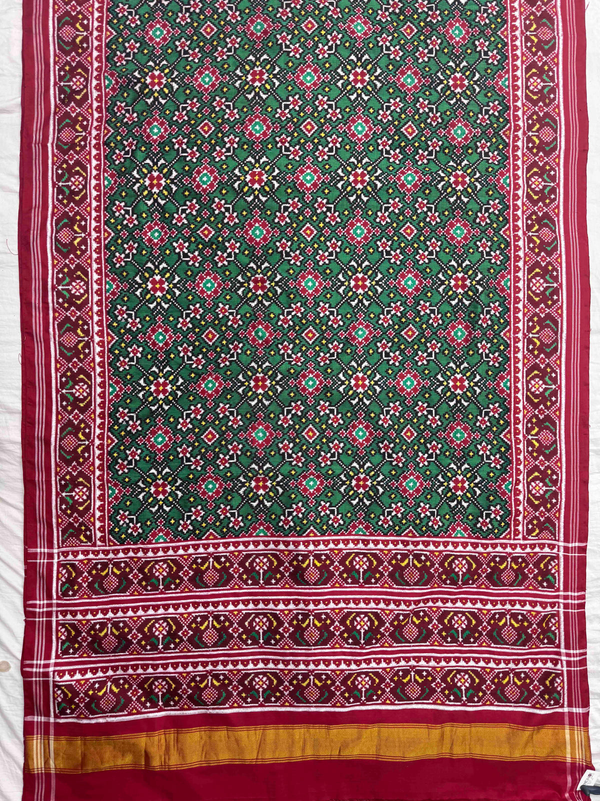Red & Green Navratan Double Ikat Patan Patola Saree