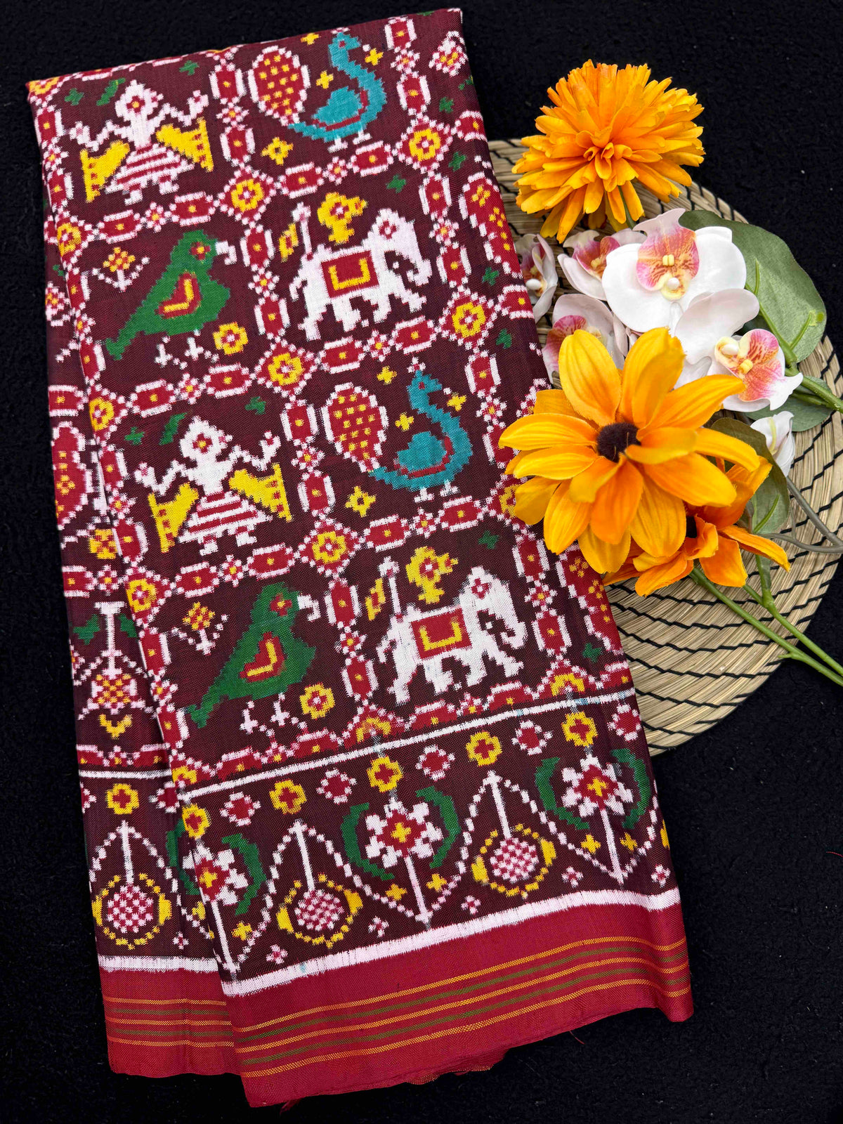 Red & Maroon Narikunj Double Ikat Patan Patola Saree