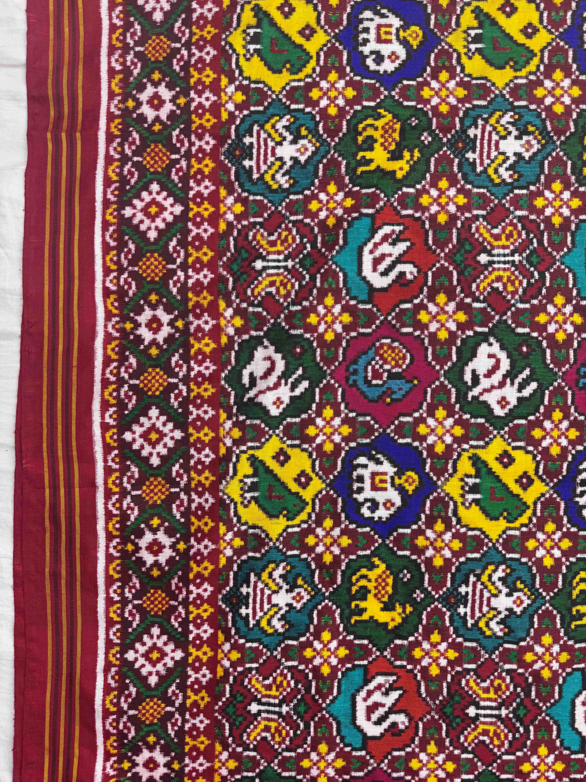 Red & Multicolour Small Narikunj Circle Double Ikat Patan Patola Saree