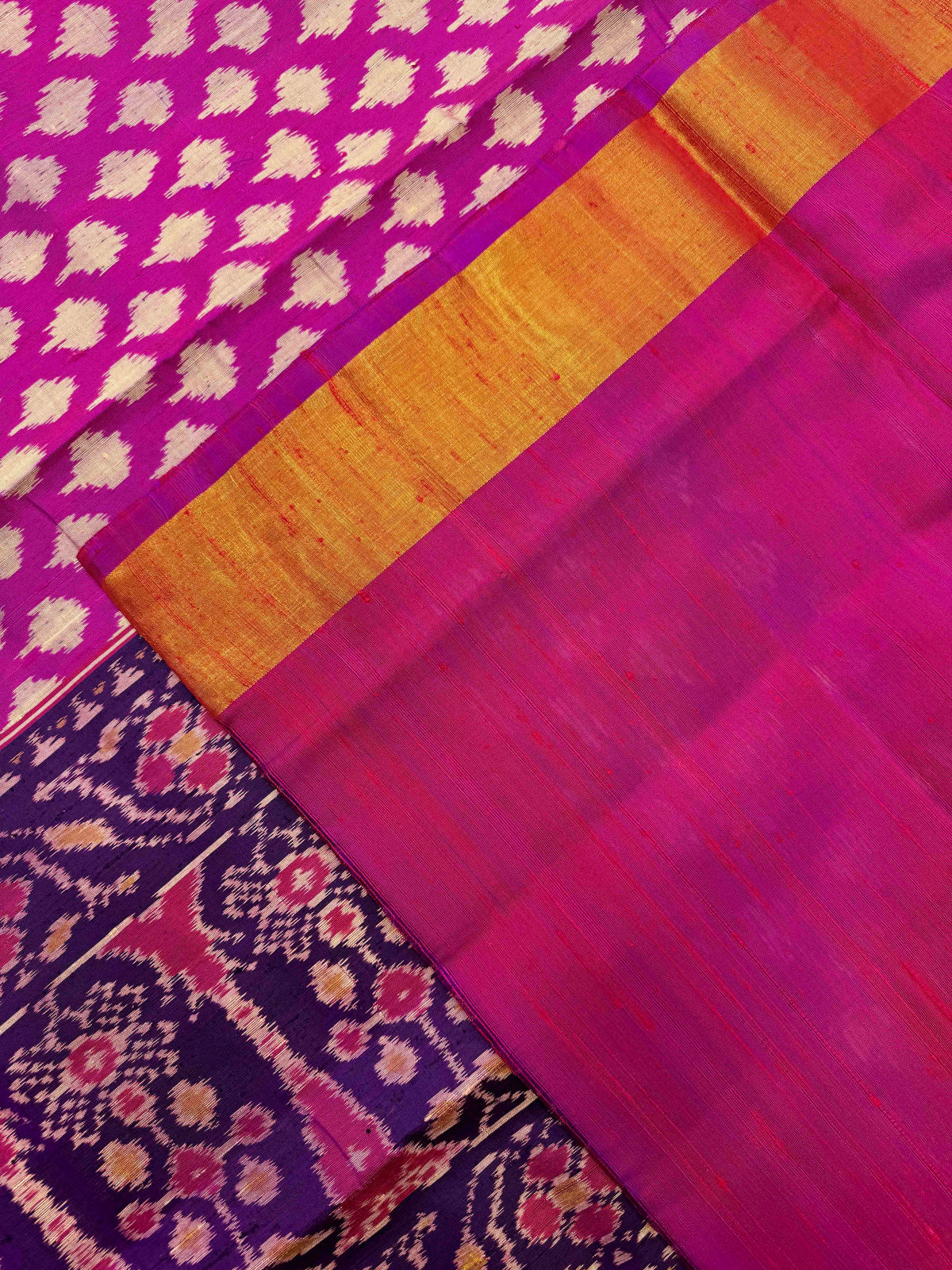 Magenta Pink Booty Raw Silk Rajkot Patola Saree