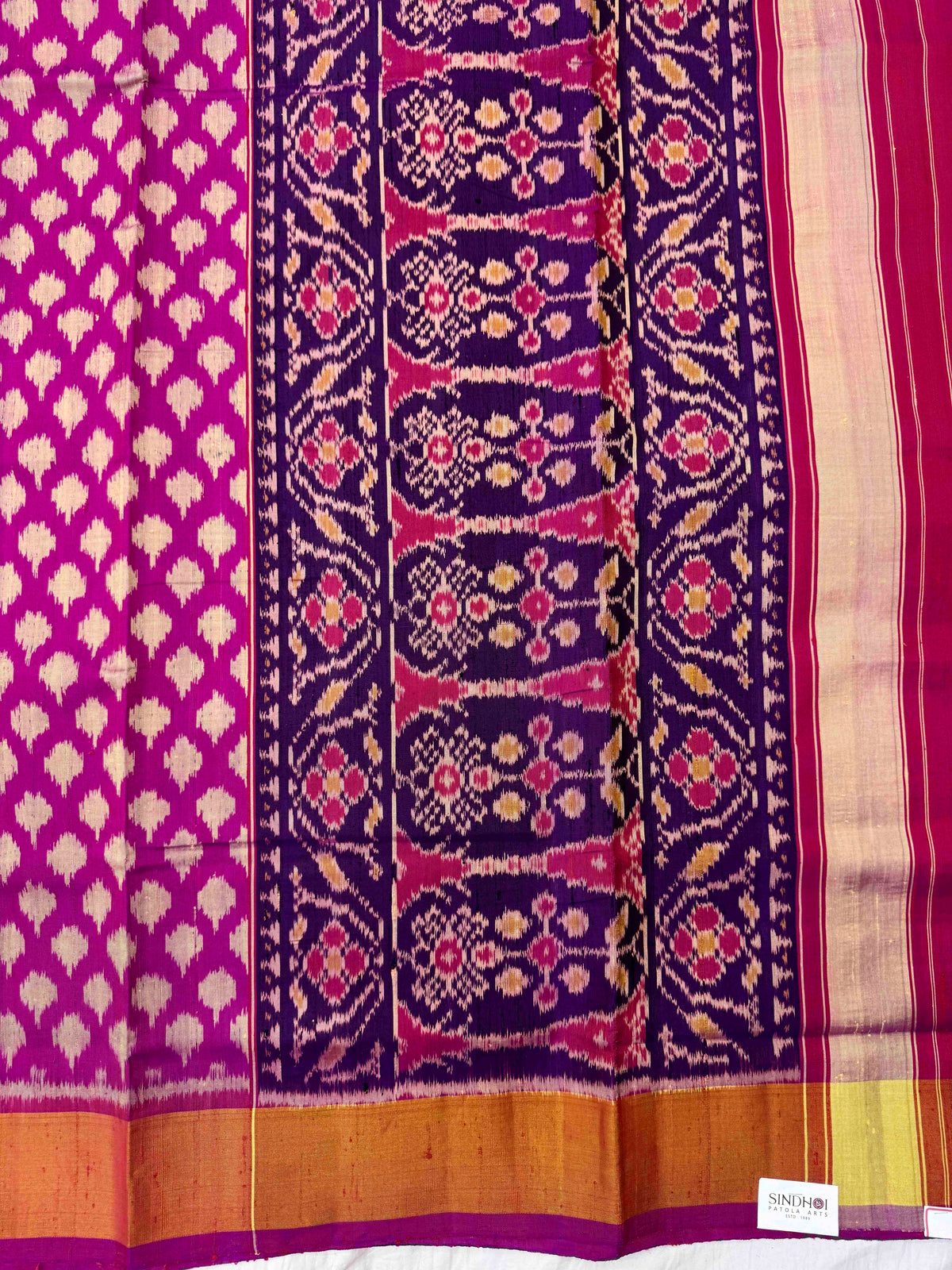 Magenta Pink Booty Raw Silk Rajkot Patola Saree