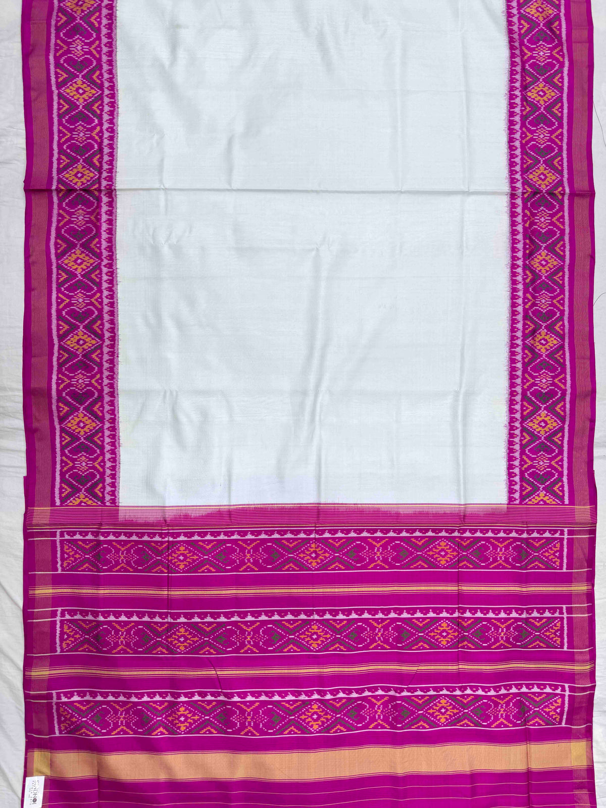 Pink & White Plain Rajkot Patola Saree