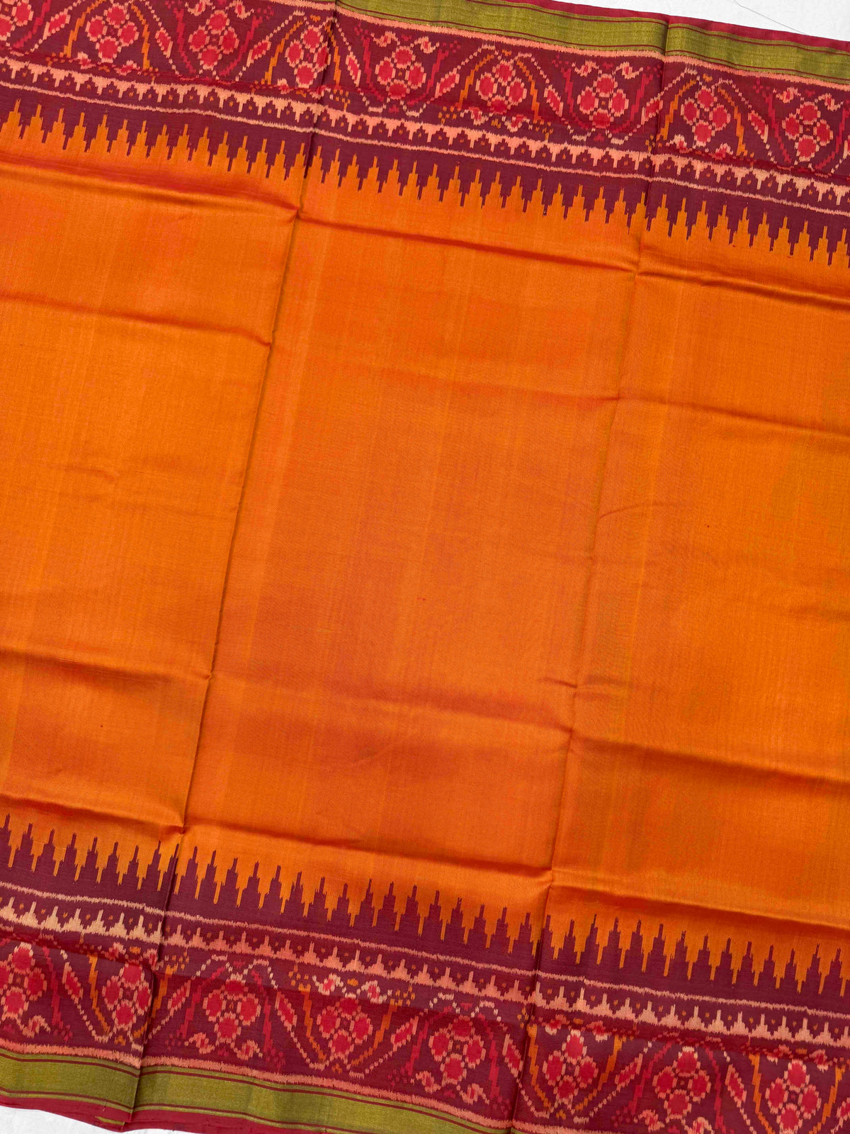 Maroon & Orange Plain Rajkot Patola Saree