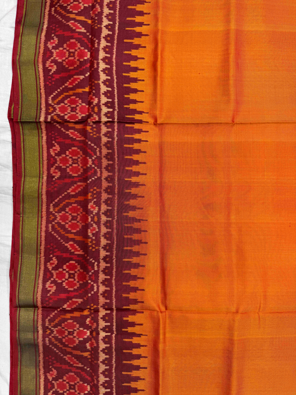 Maroon & Orange Plain Rajkot Patola Saree
