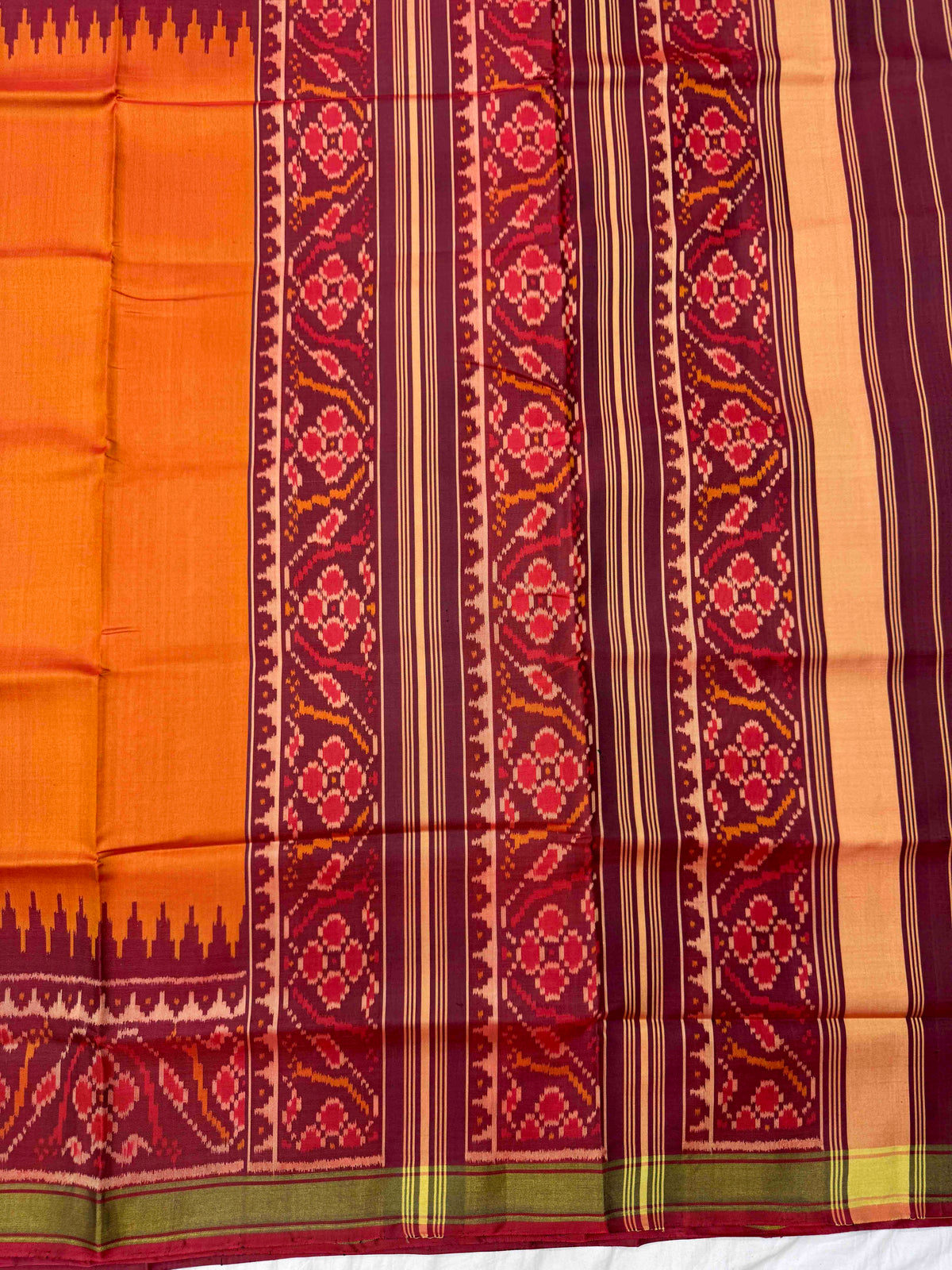 Maroon & Orange Plain Rajkot Patola Saree