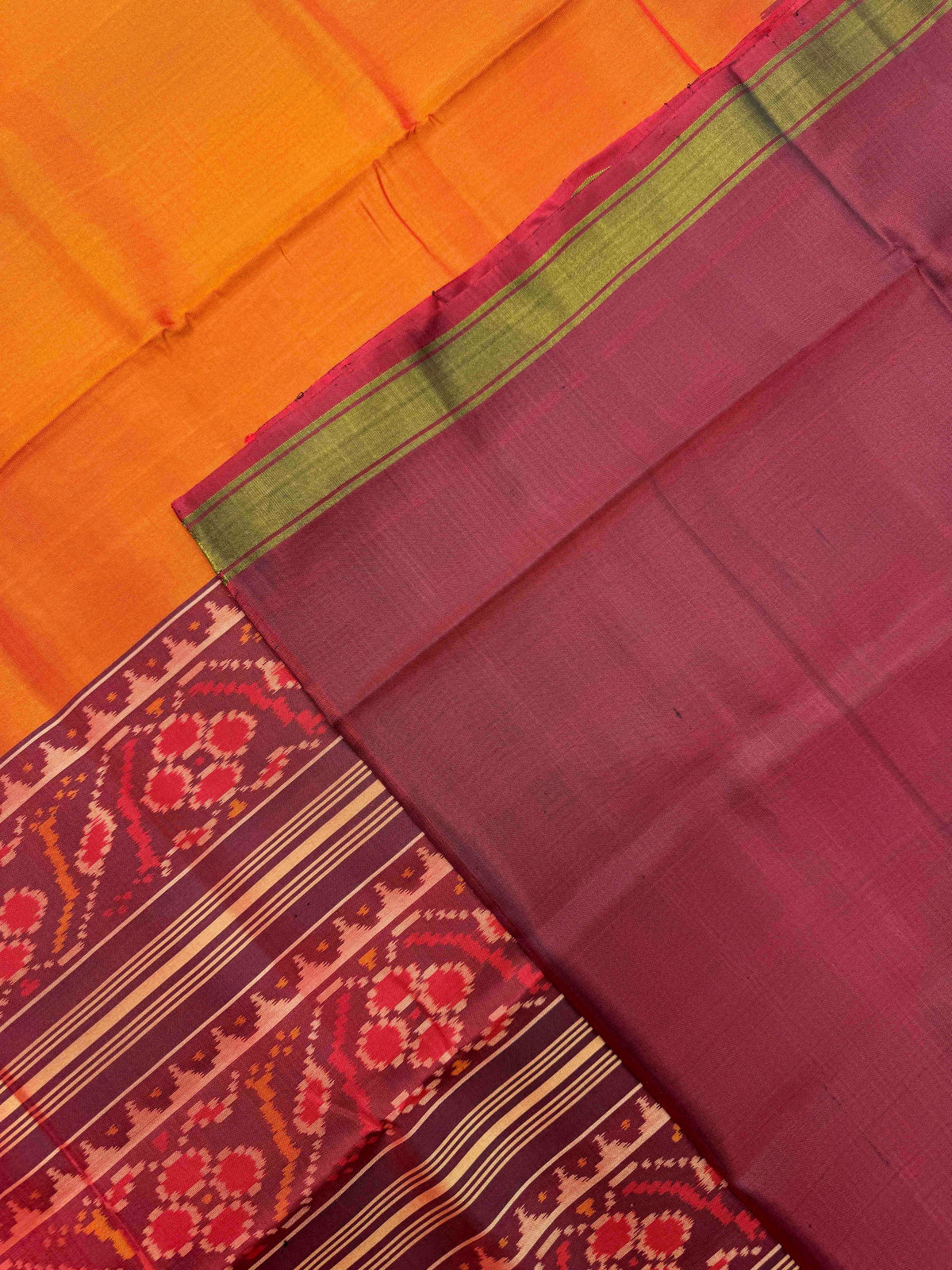 Maroon & Orange Plain Rajkot Patola Saree