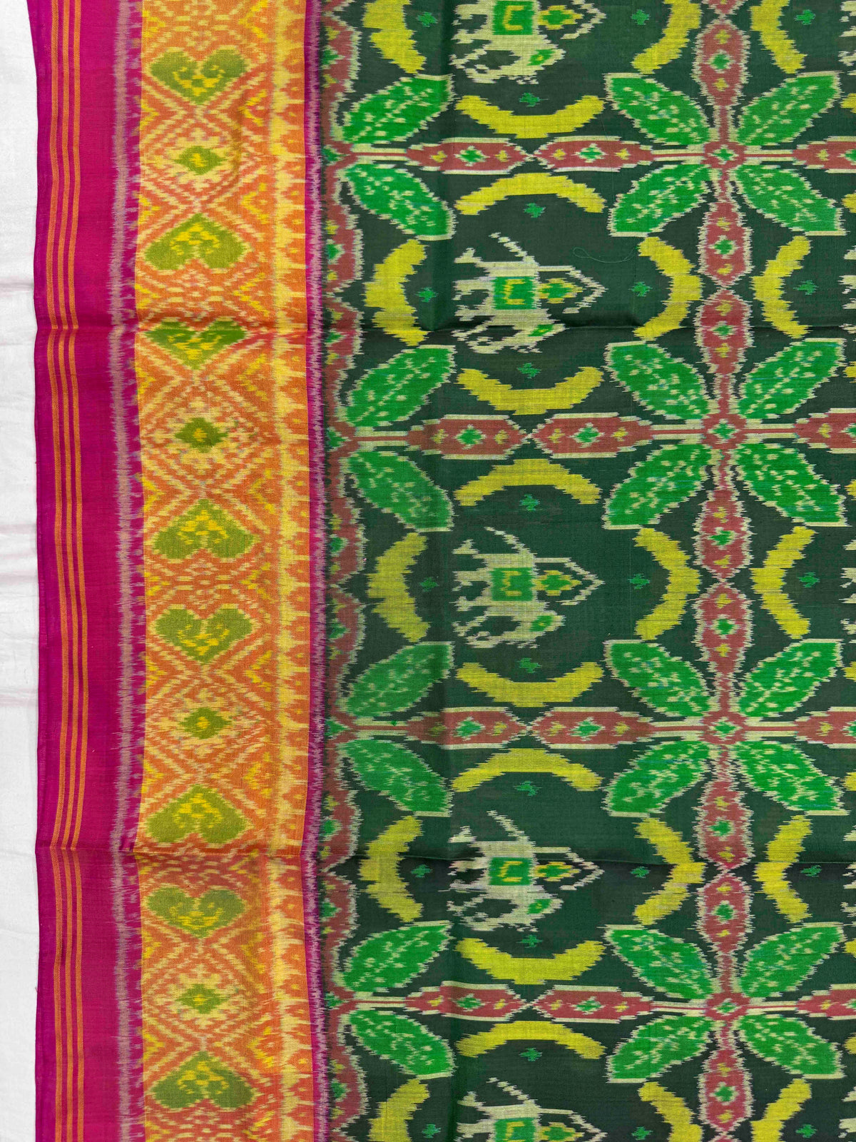 Pink & Green Fancy Elephant Leaves Rajkot Patola Saree