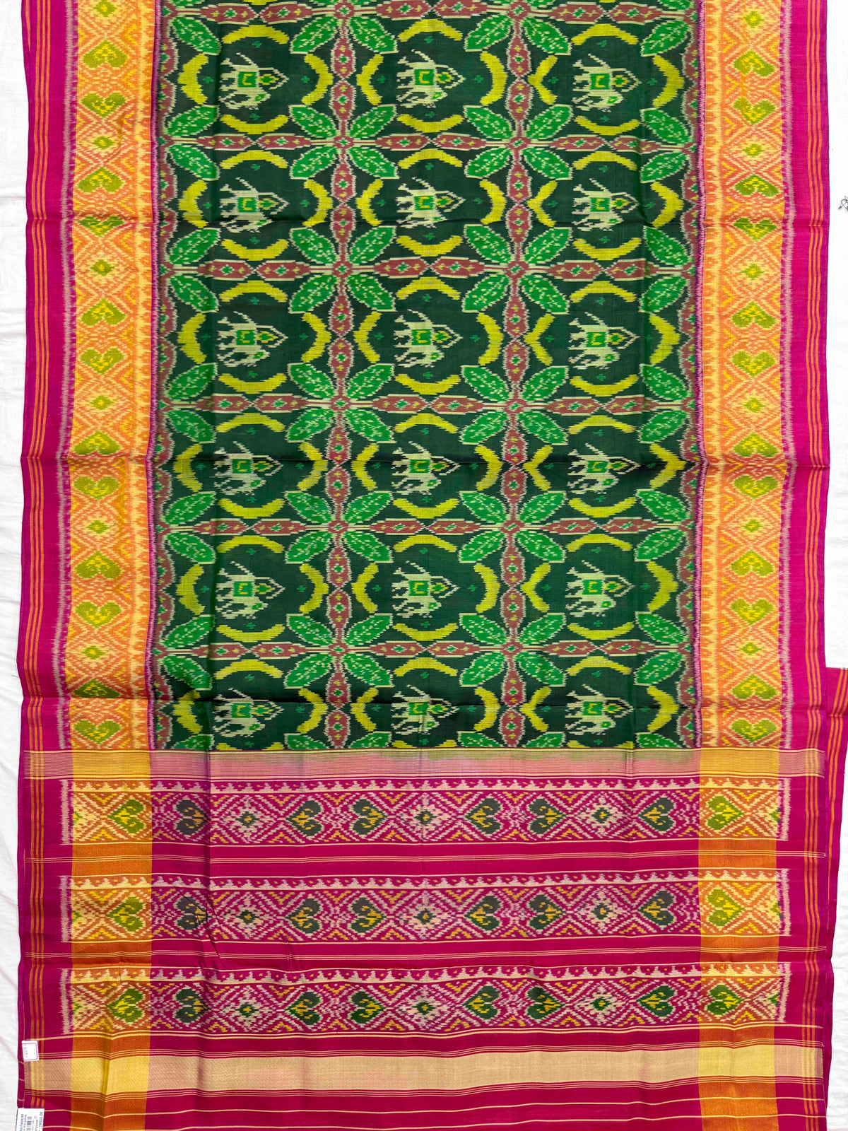 Pink & Green Fancy Elephant Leaves Rajkot Patola Saree