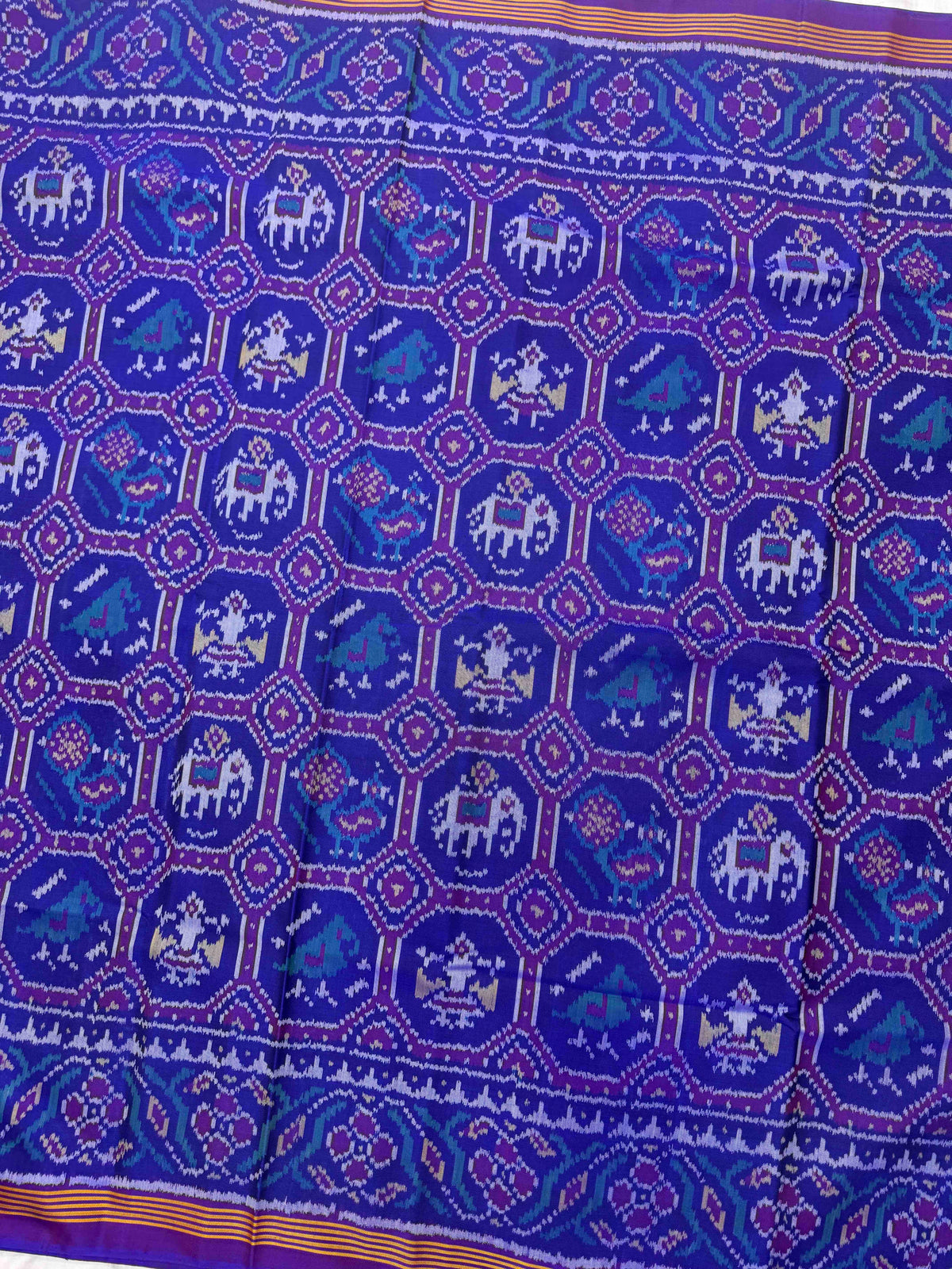 Purple Blue Small Narikunj Single Ikat Patan Patola Saree