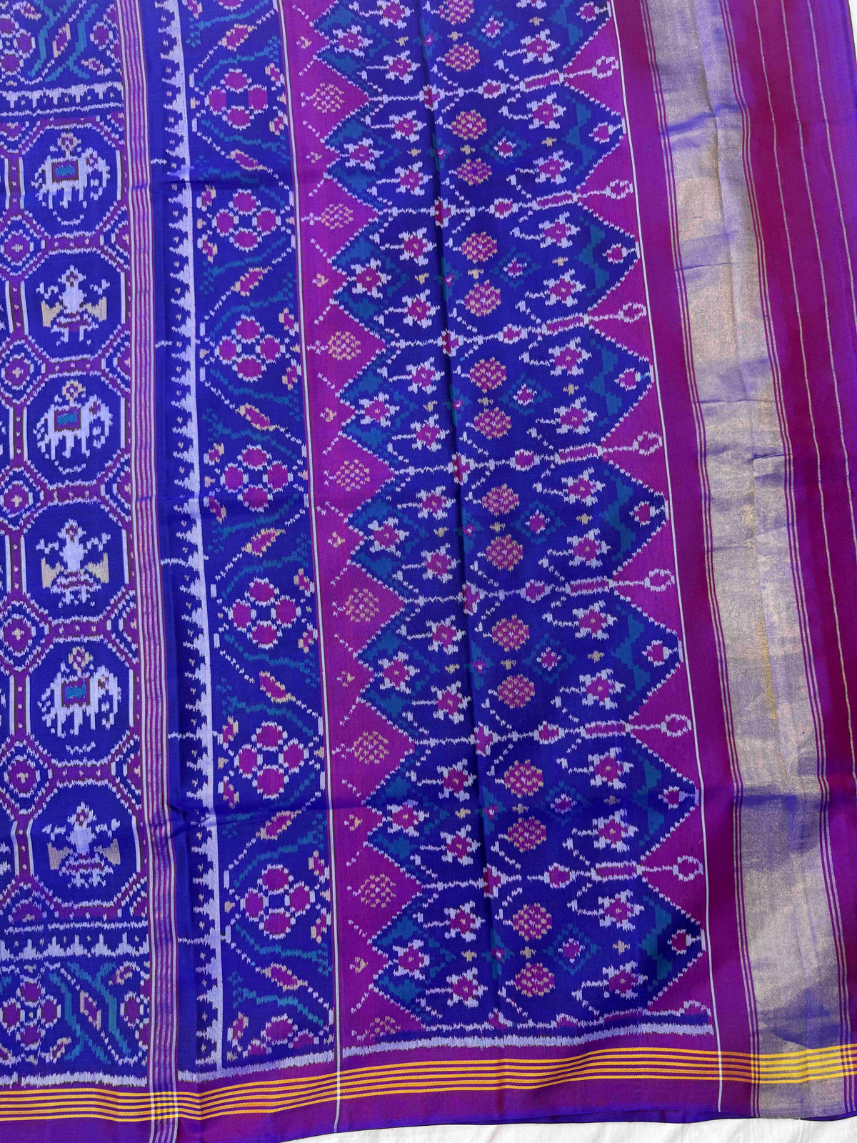 Purple Blue Small Narikunj Single Ikat Patan Patola Saree