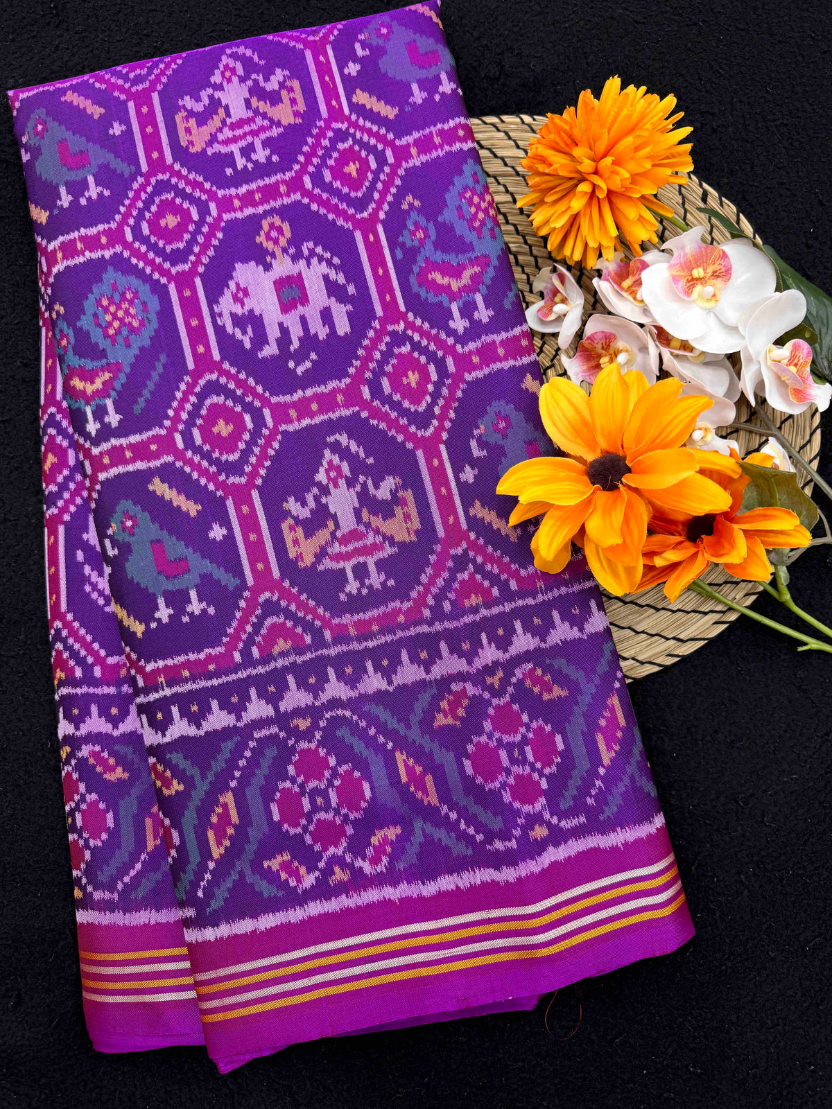 Purple Small Narikunj Single Ikat Patan Patola Saree