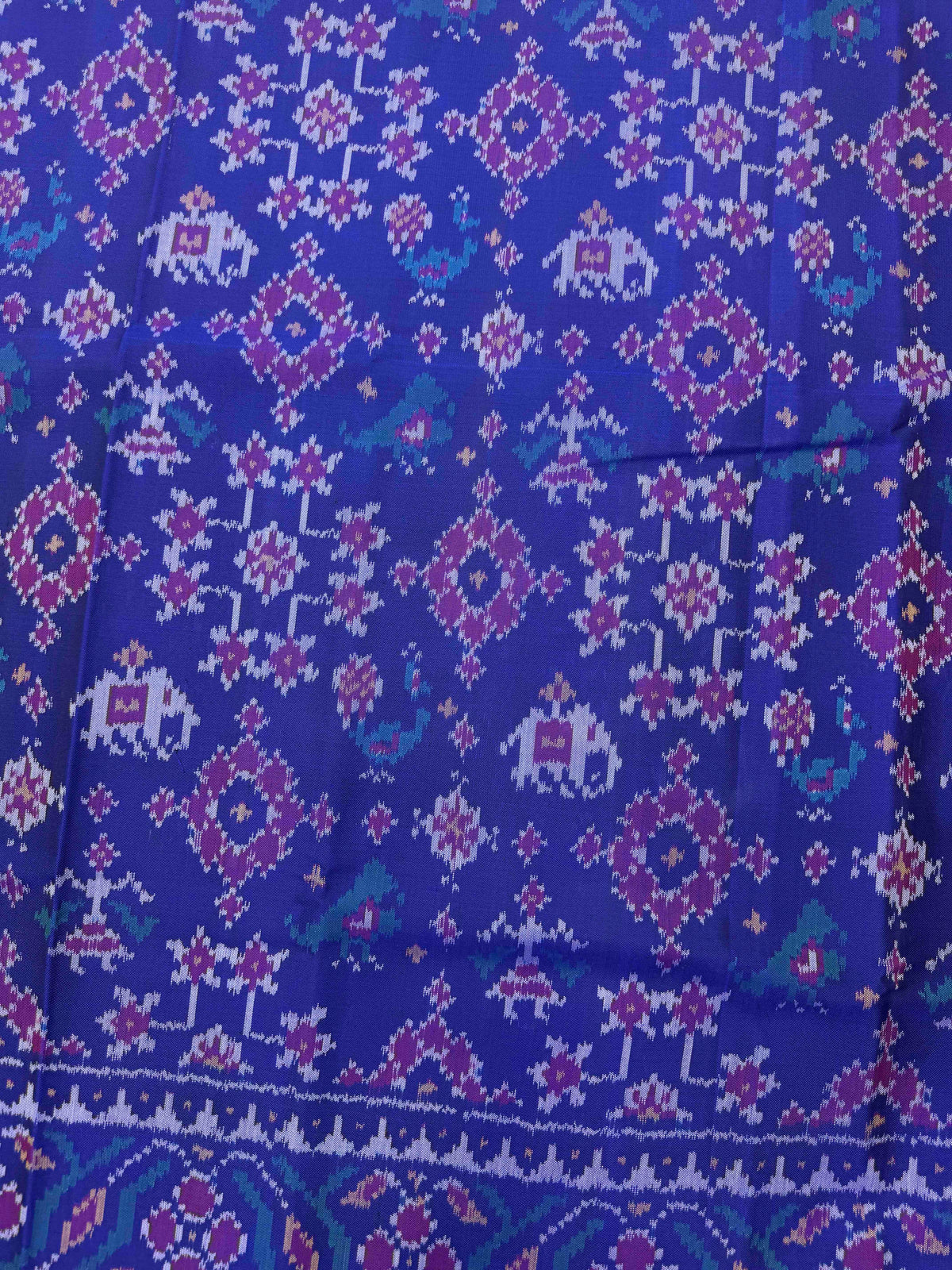 Purple Blue Navratan Narikunj Single Ikat Patan Patola Saree