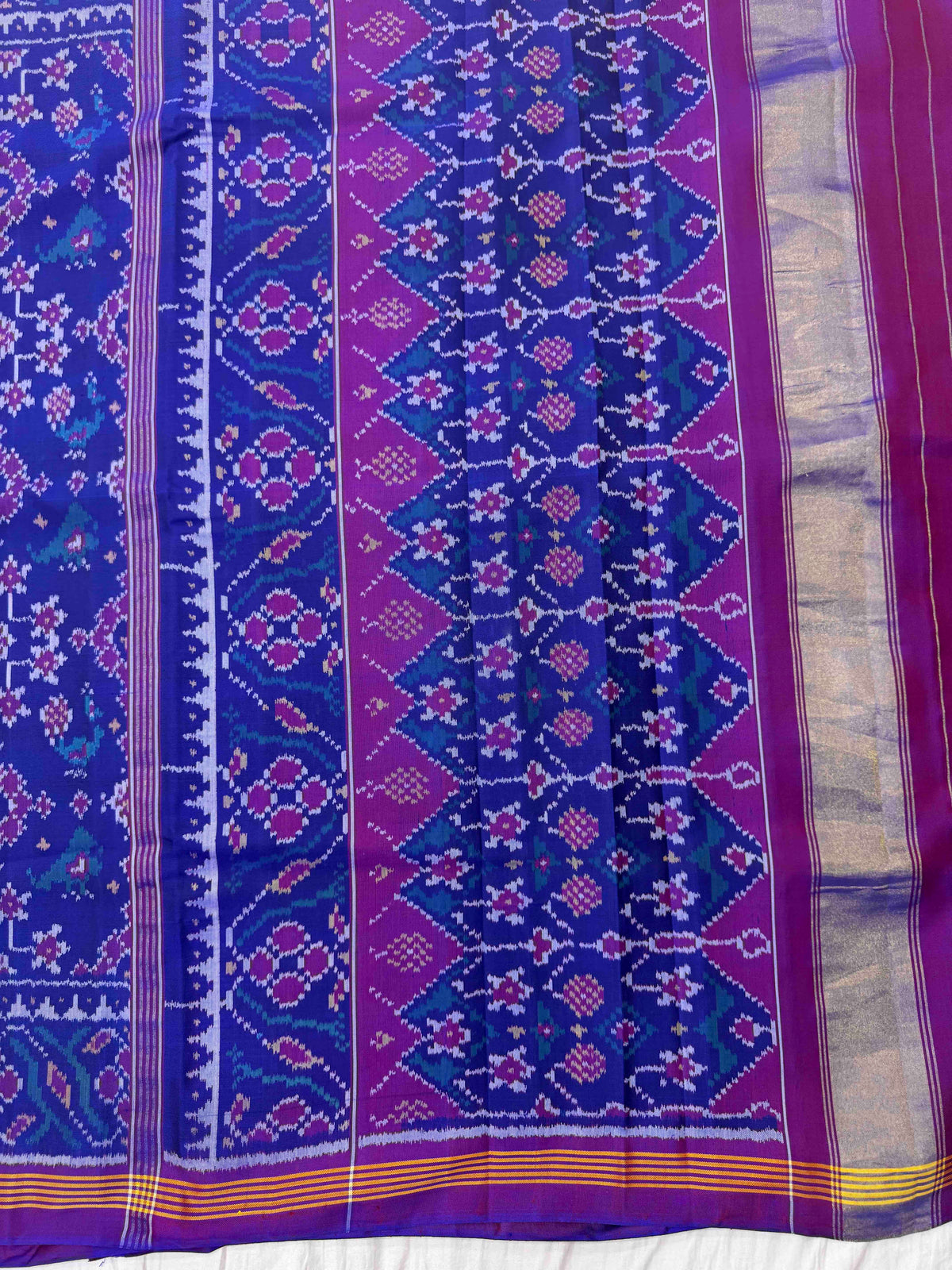 Purple Blue Navratan Narikunj Single Ikat Patan Patola Saree