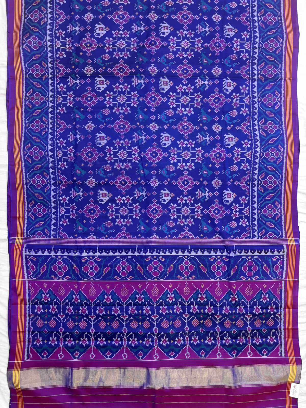 Purple Blue Navratan Narikunj Single Ikat Patan Patola Saree