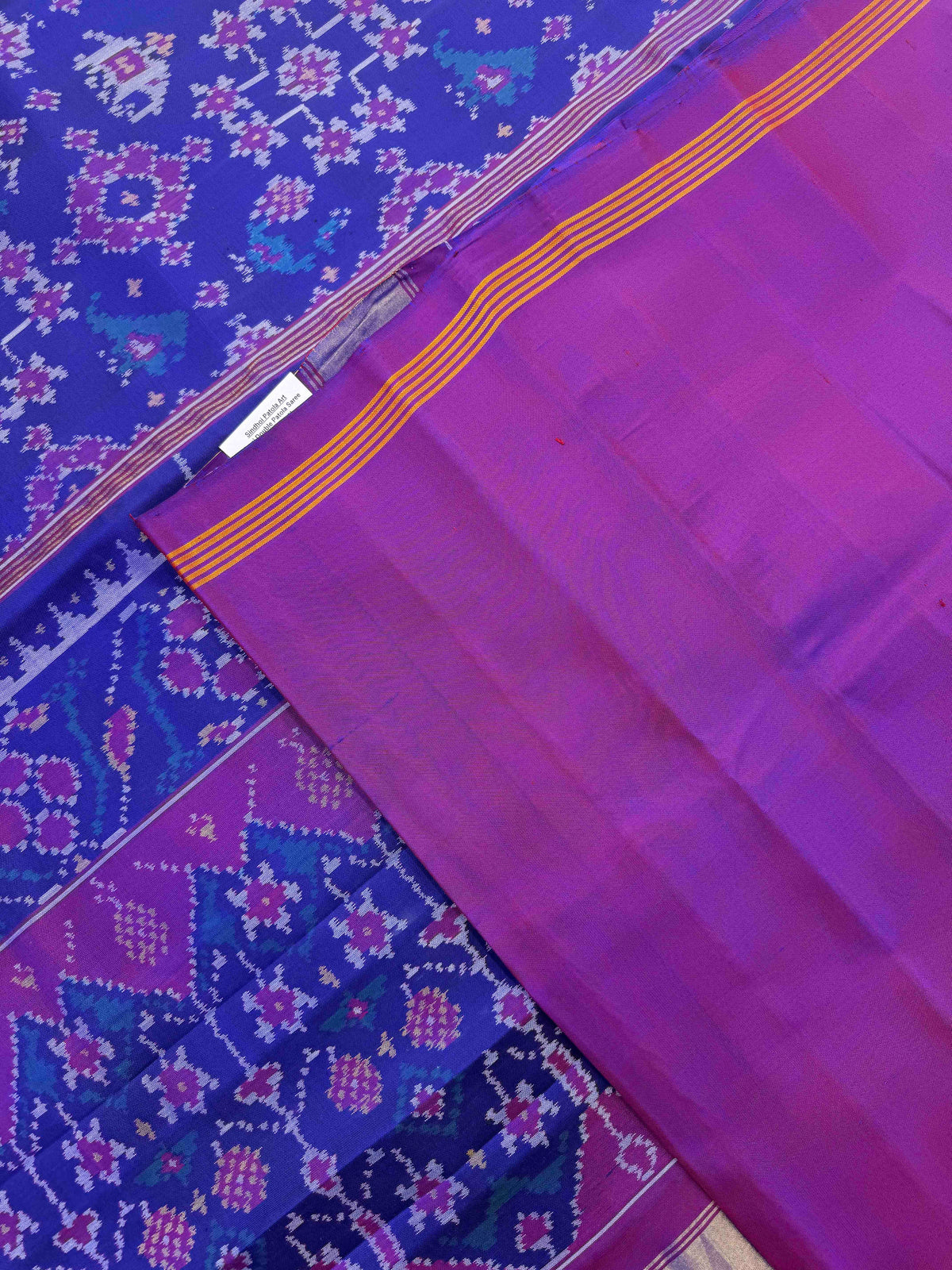 Purple Blue Navratan Narikunj Single Ikat Patan Patola Saree