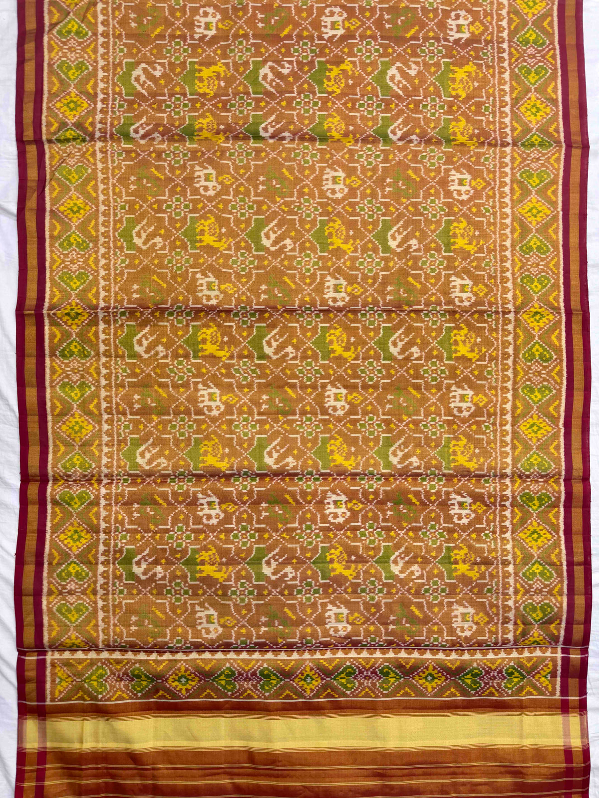 Maroon & Golden Small Star Narikunj Tissue Patola Dupatta
