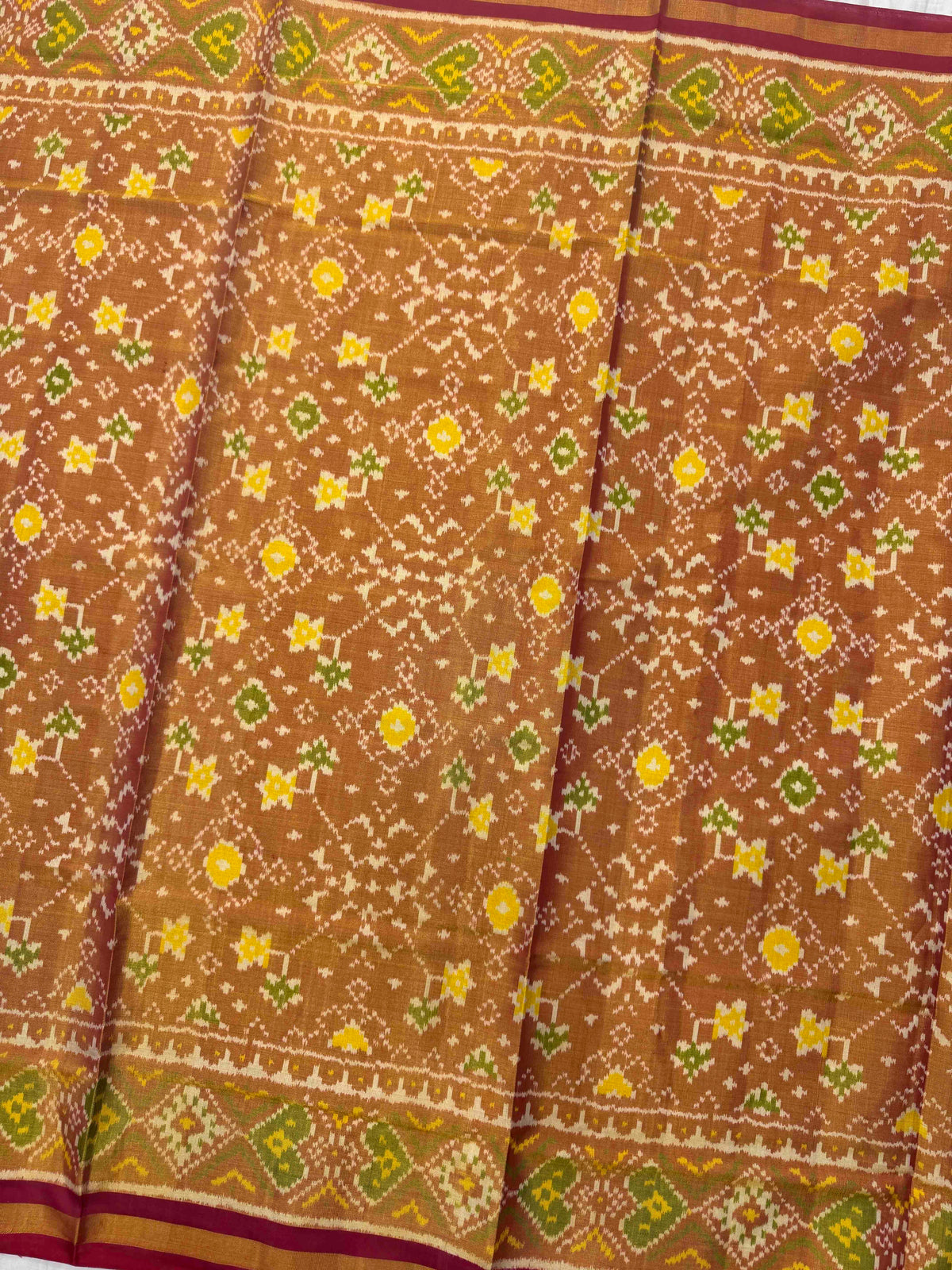 Maroon & Golden Navratan Tissue Patola Dupatta