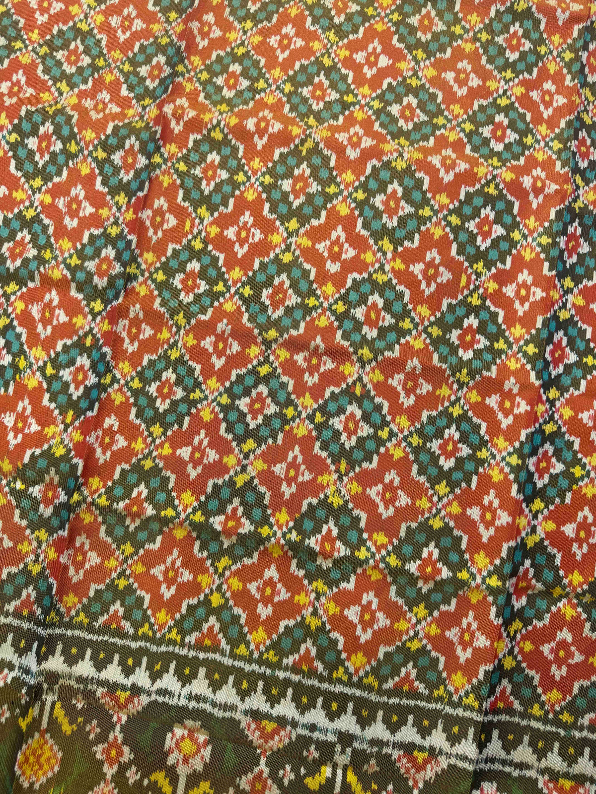 Red & Rust Buttonful Tissue Patola Dupatta