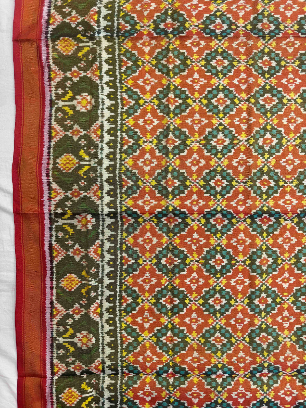 Red & Rust Buttonful Tissue Patola Dupatta