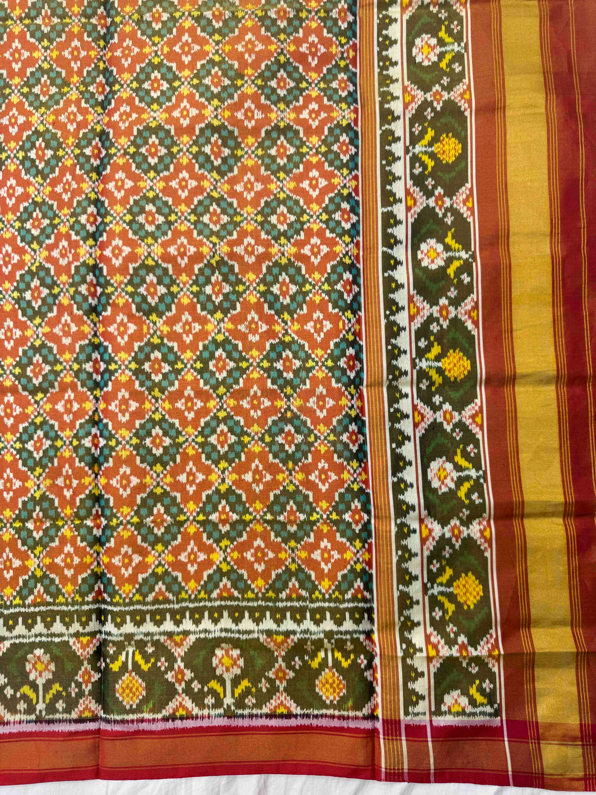 Red & Rust Buttonful Tissue Patola Dupatta
