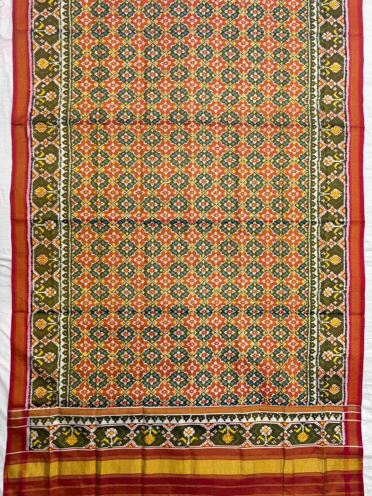 Red & Rust Buttonful Tissue Patola Dupatta