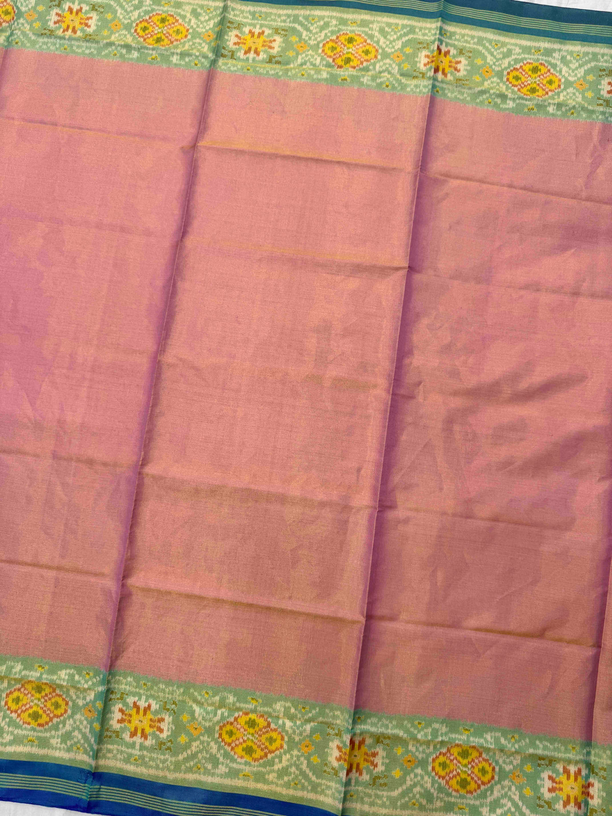 Turquoise & Peach Plain Tissue Patola Dupatta
