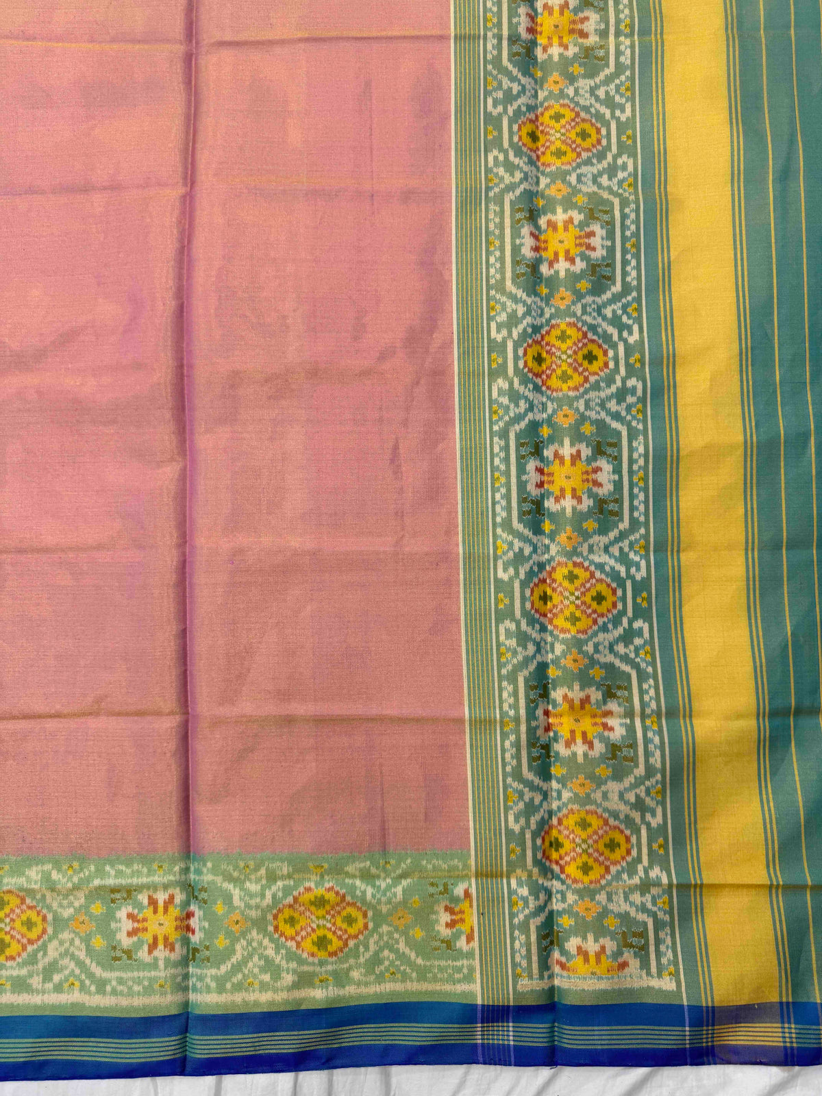 Turquoise & Peach Plain Tissue Patola Dupatta