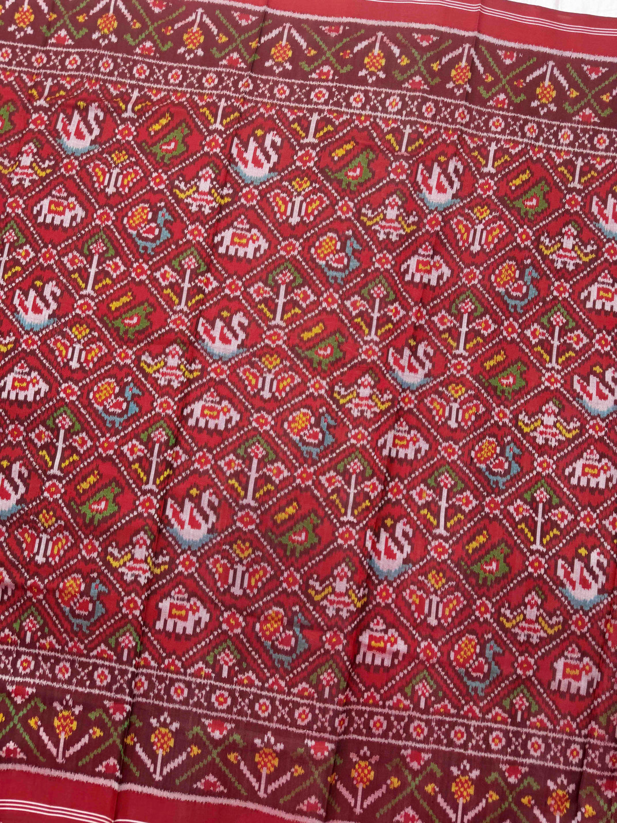 Red Small Narikunj Semi Double Ikat Patola Dupatta
