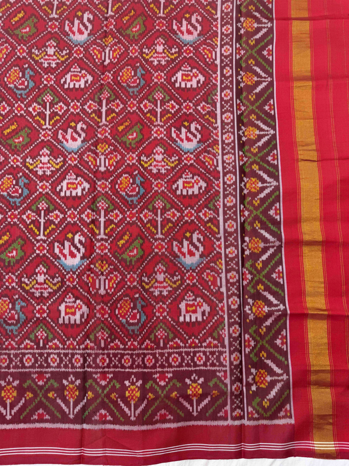 Red Small Narikunj Semi Double Ikat Patola Dupatta