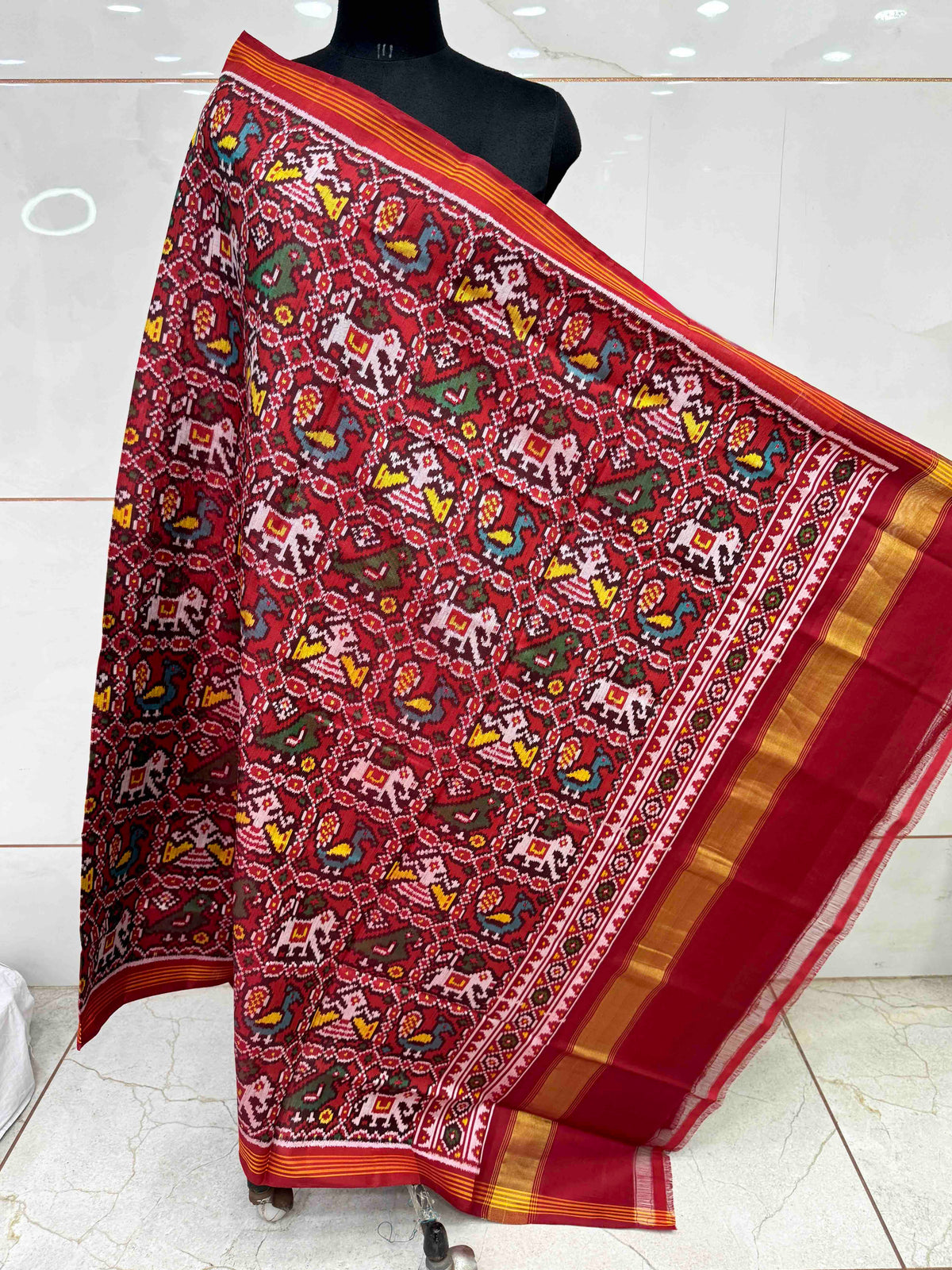 Red Narikunj Semi Double Ikat Patola Dupatta