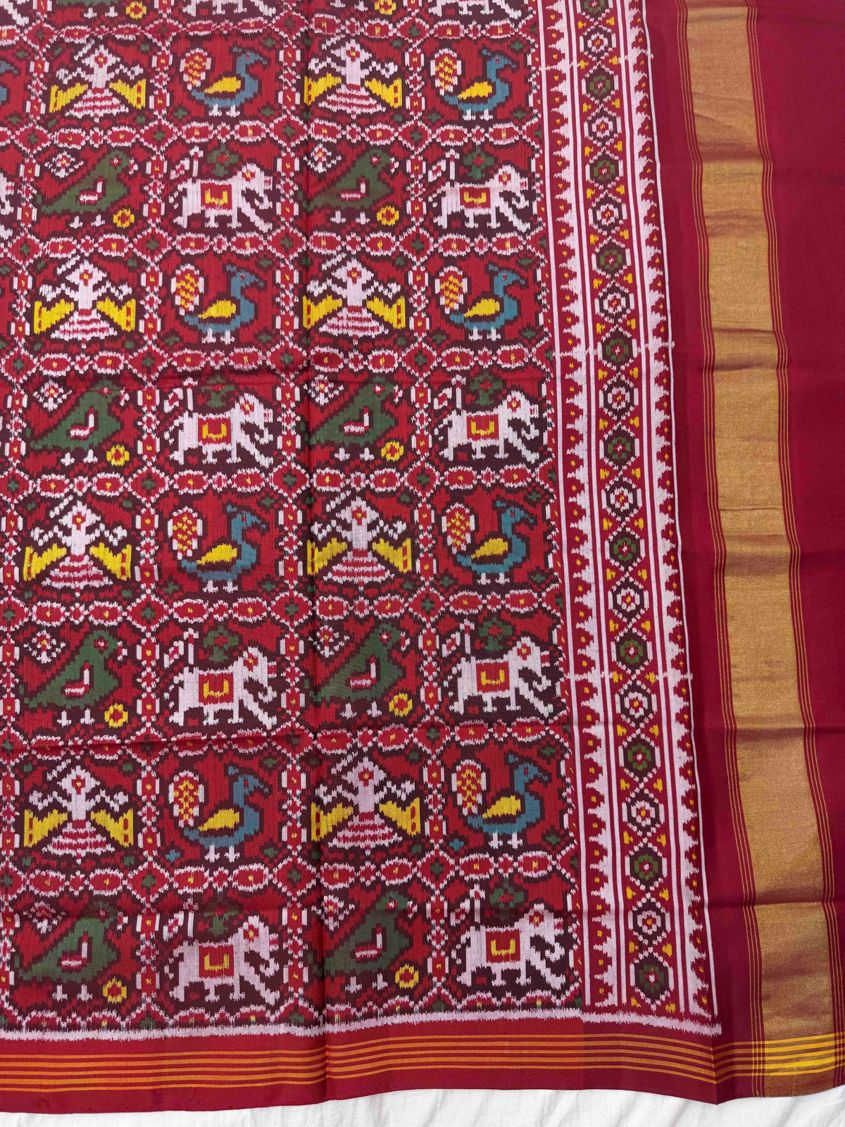 Red Narikunj Semi Double Ikat Patola Dupatta