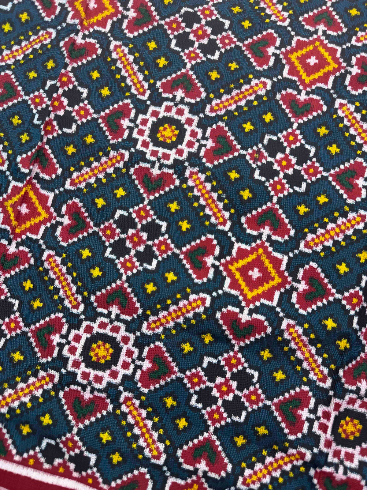 Red & Turquoise Dark Blue Manekchowk Double Ikat Patan Patola Dupatta