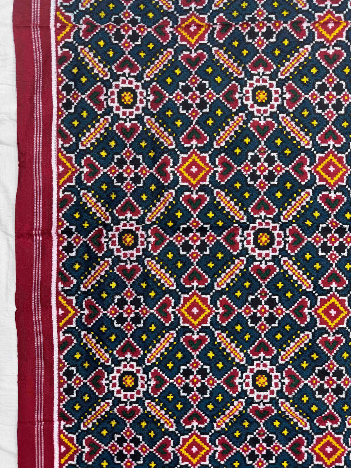 Red & Turquoise Dark Blue Manekchowk Double Ikat Patan Patola Dupatta