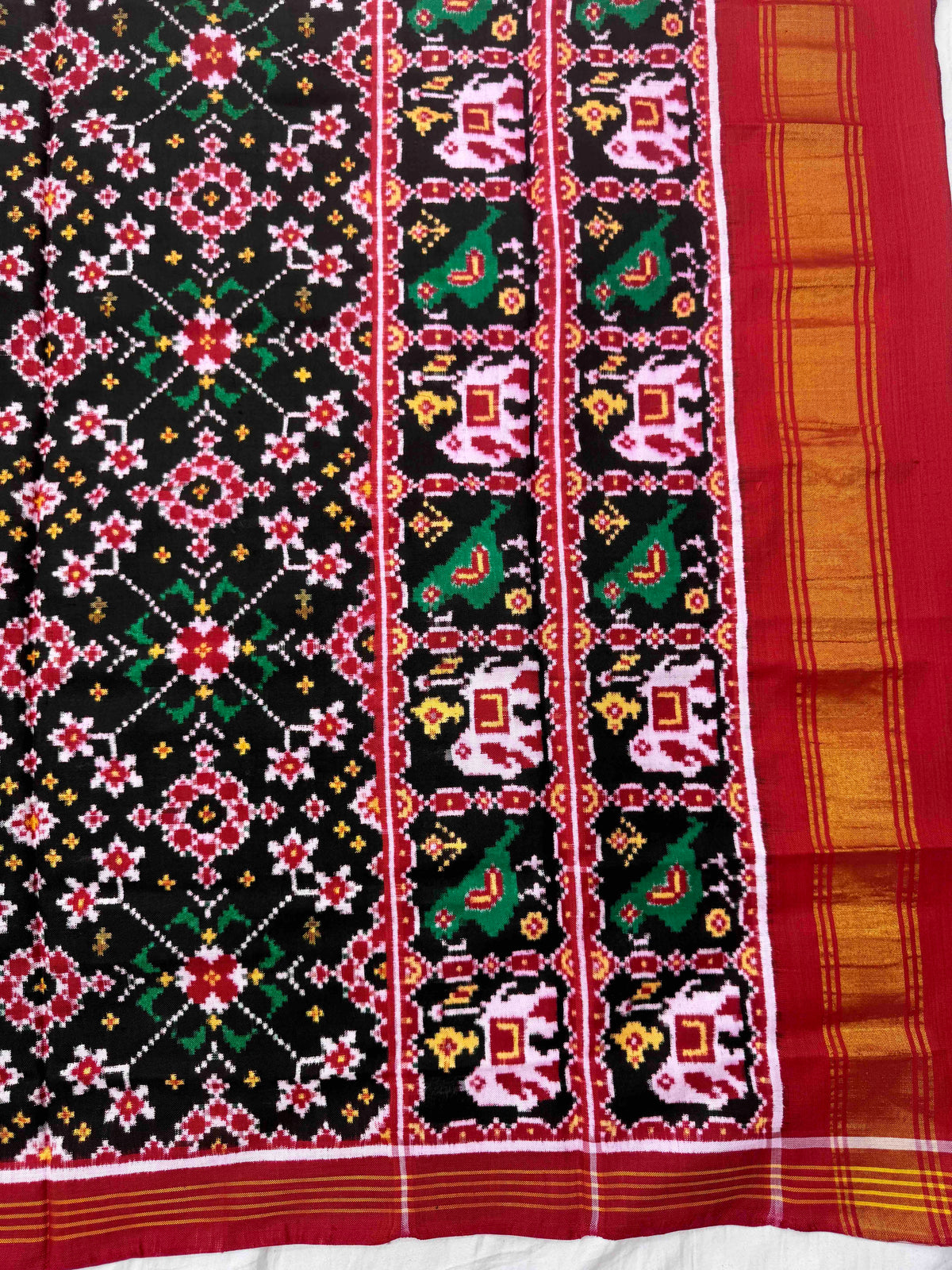 Red & Black Navratan Double Ikat Patan Patola Dupatta