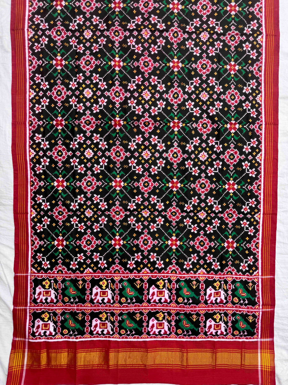 Red & Black Navratan Double Ikat Patan Patola Dupatta