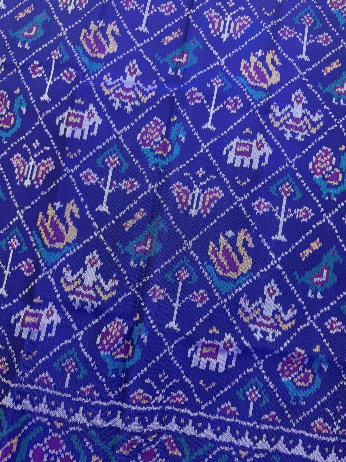 Purple Blue Small Narikunj Single Ikat Patan Patola Saree