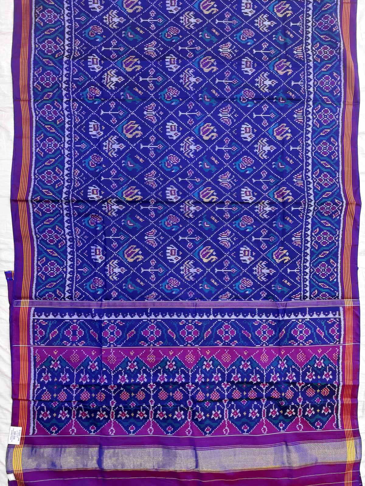 Purple Blue Small Narikunj Single Ikat Patan Patola Saree