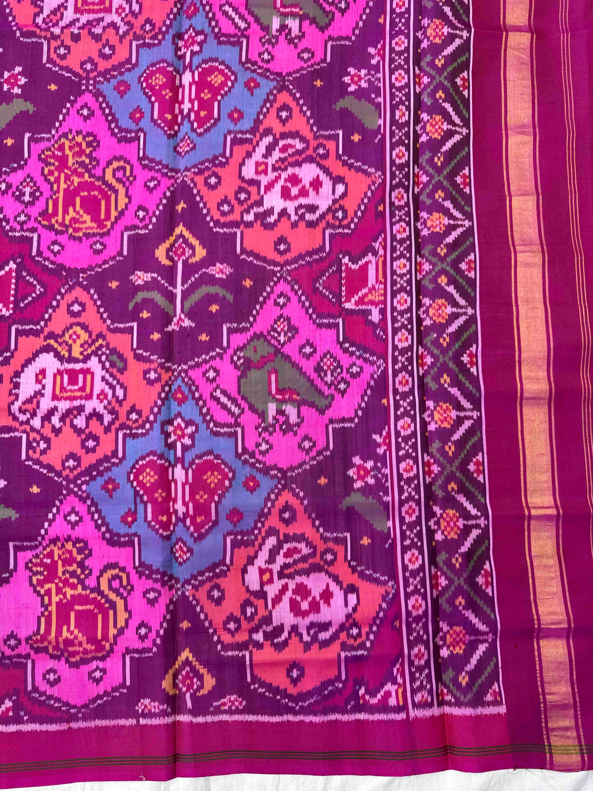 Pink & Multicolour Fancy Narikunj Semi Double Ikat Patola Dupatta