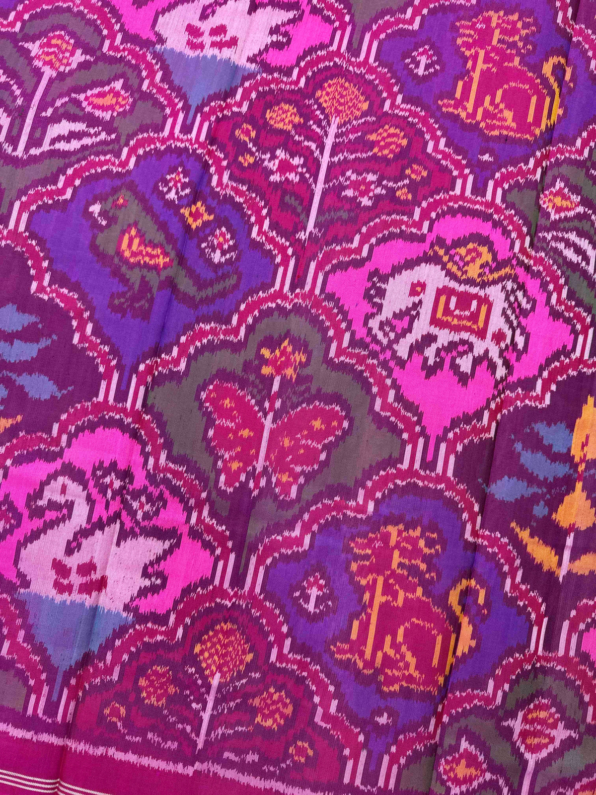 Pink & Multicolour Fancy Narikunj Semi Double Ikat Patola Dupatta
