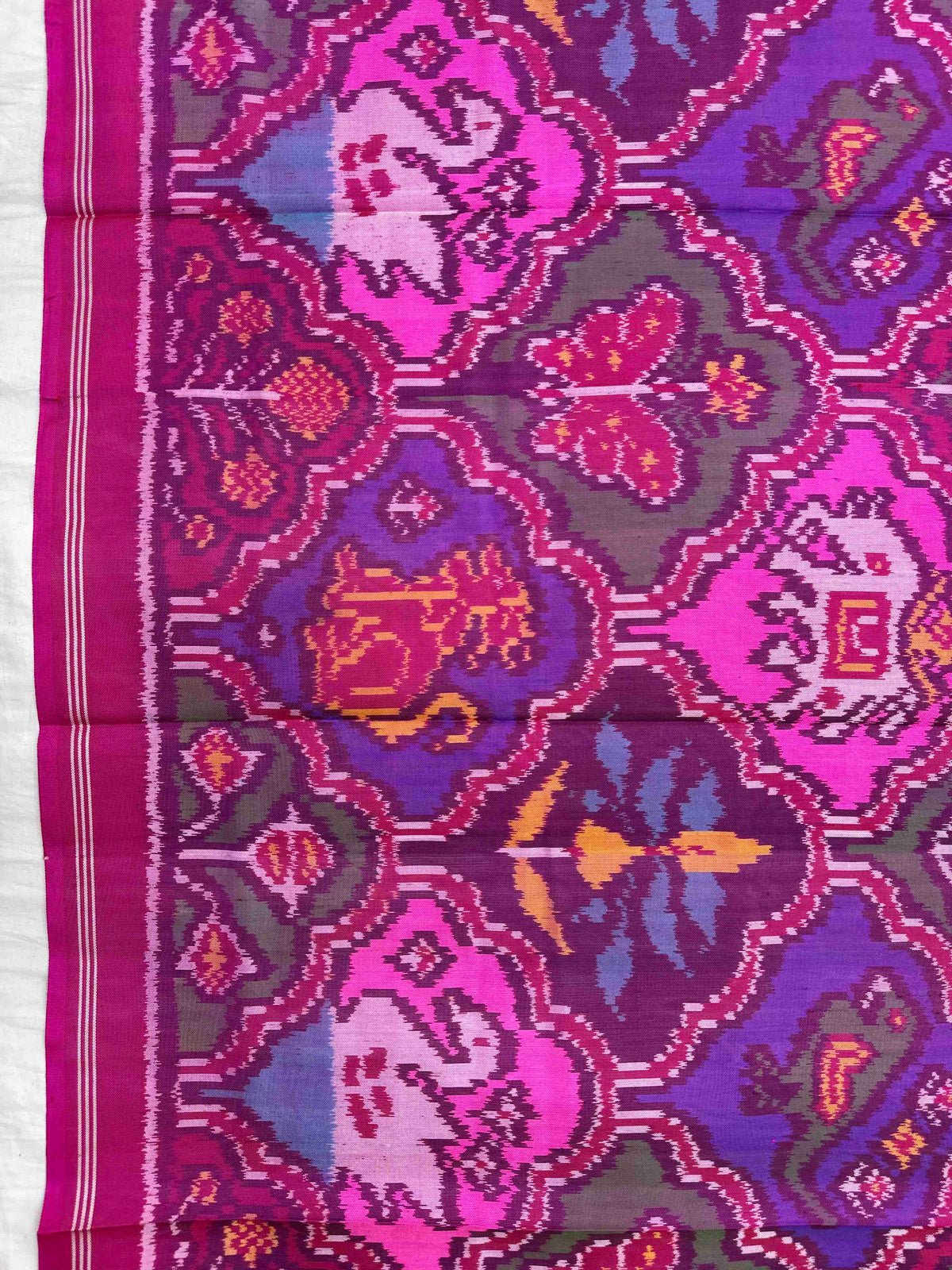 Pink & Multicolour Fancy Narikunj Semi Double Ikat Patola Dupatta