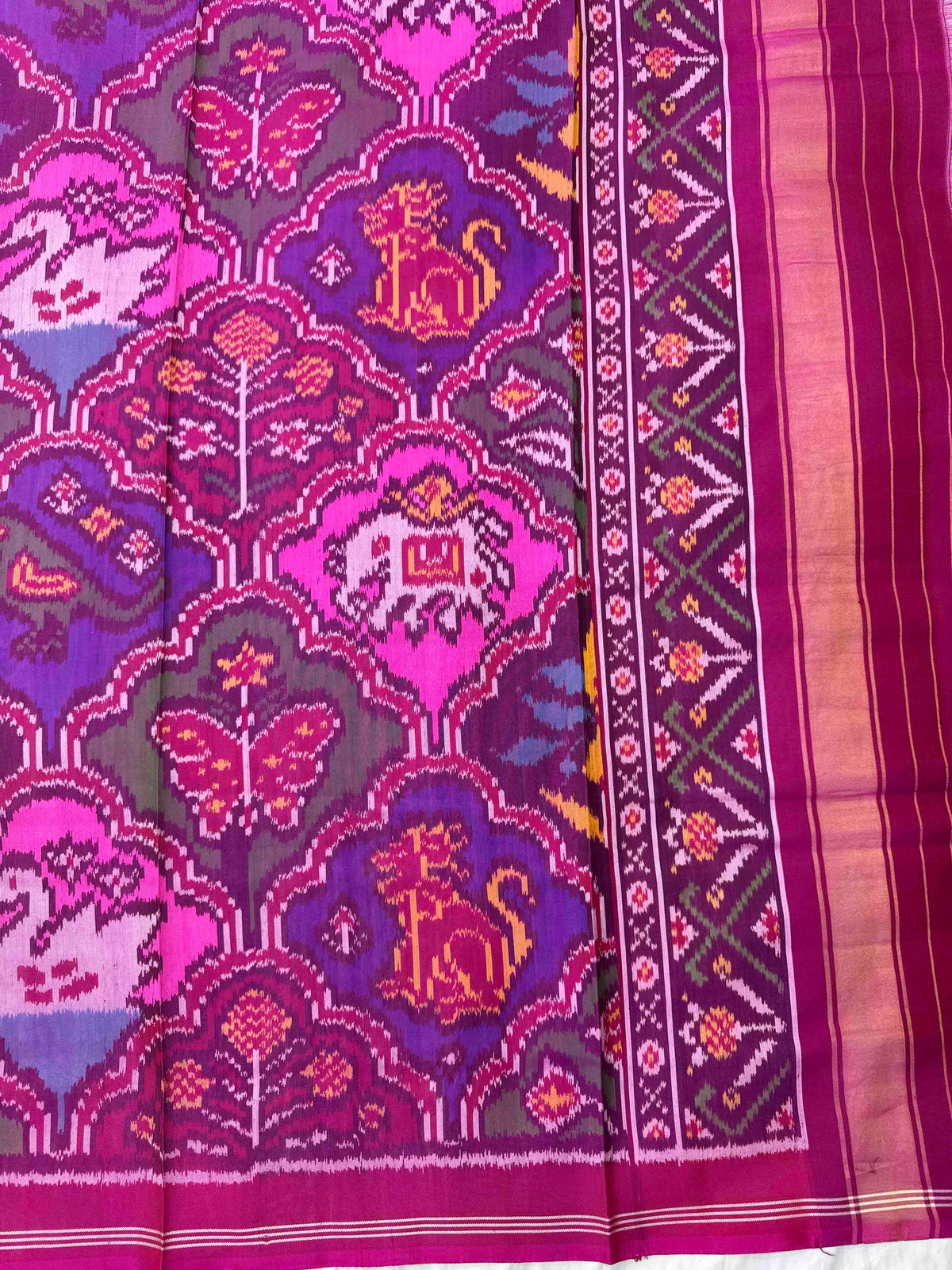 Pink & Multicolour Fancy Narikunj Semi Double Ikat Patola Dupatta